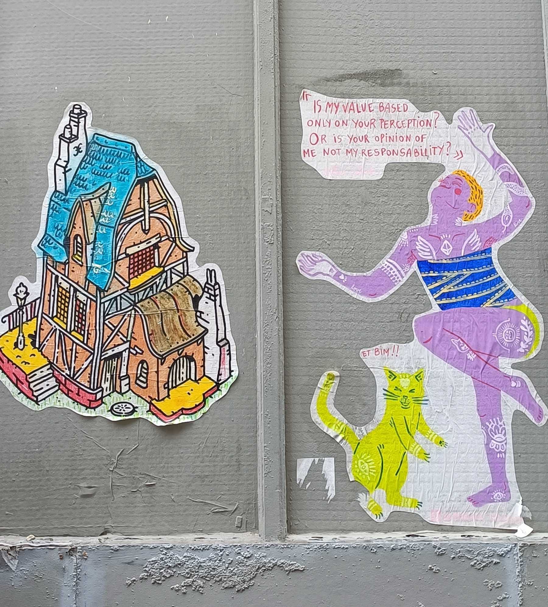 Building and Warrior Duo Stickers — Street art in Nantes