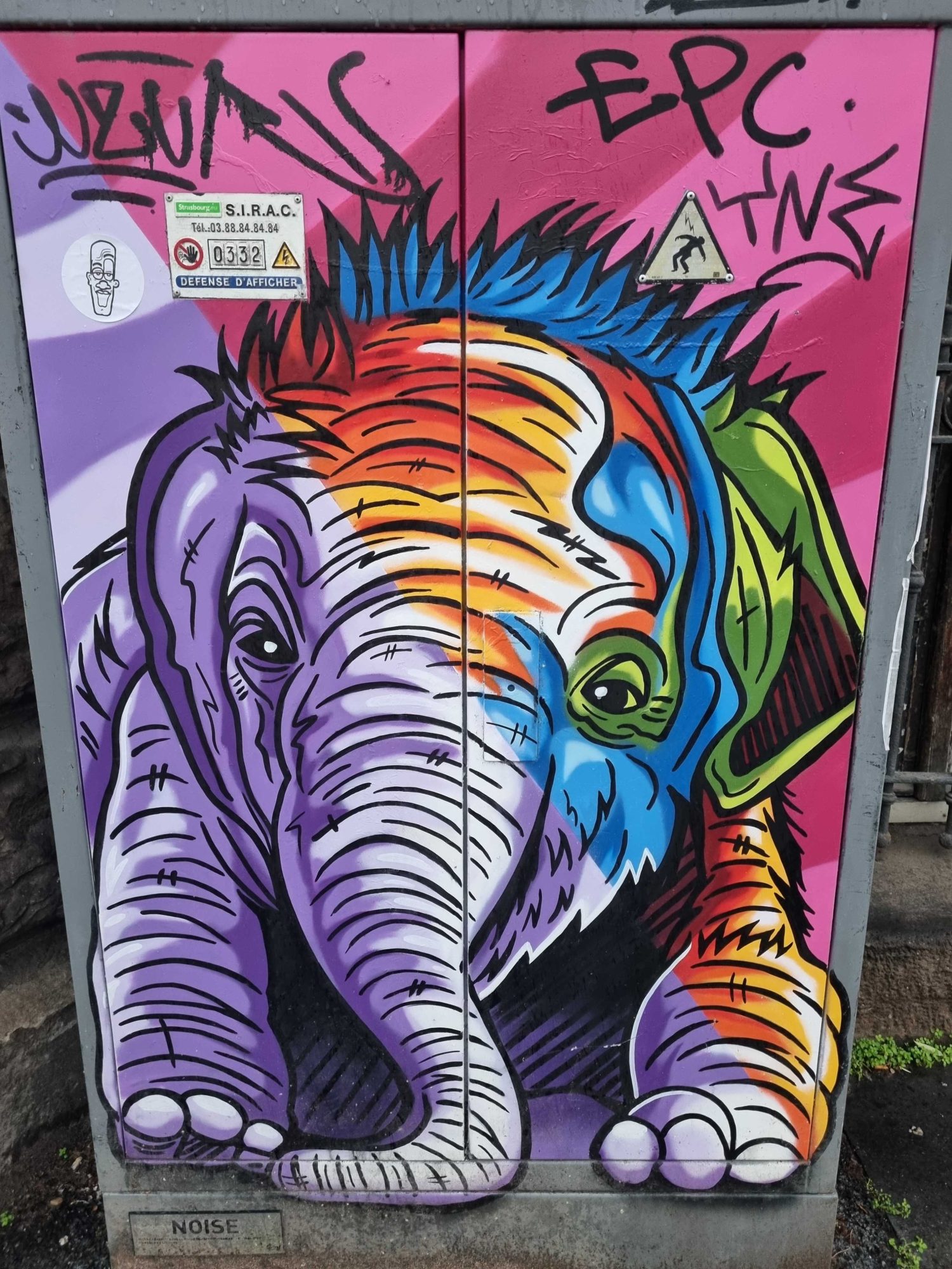 Éléphant psychédélique coloré — Street art de Noïse aka N°15 à Strasbourg