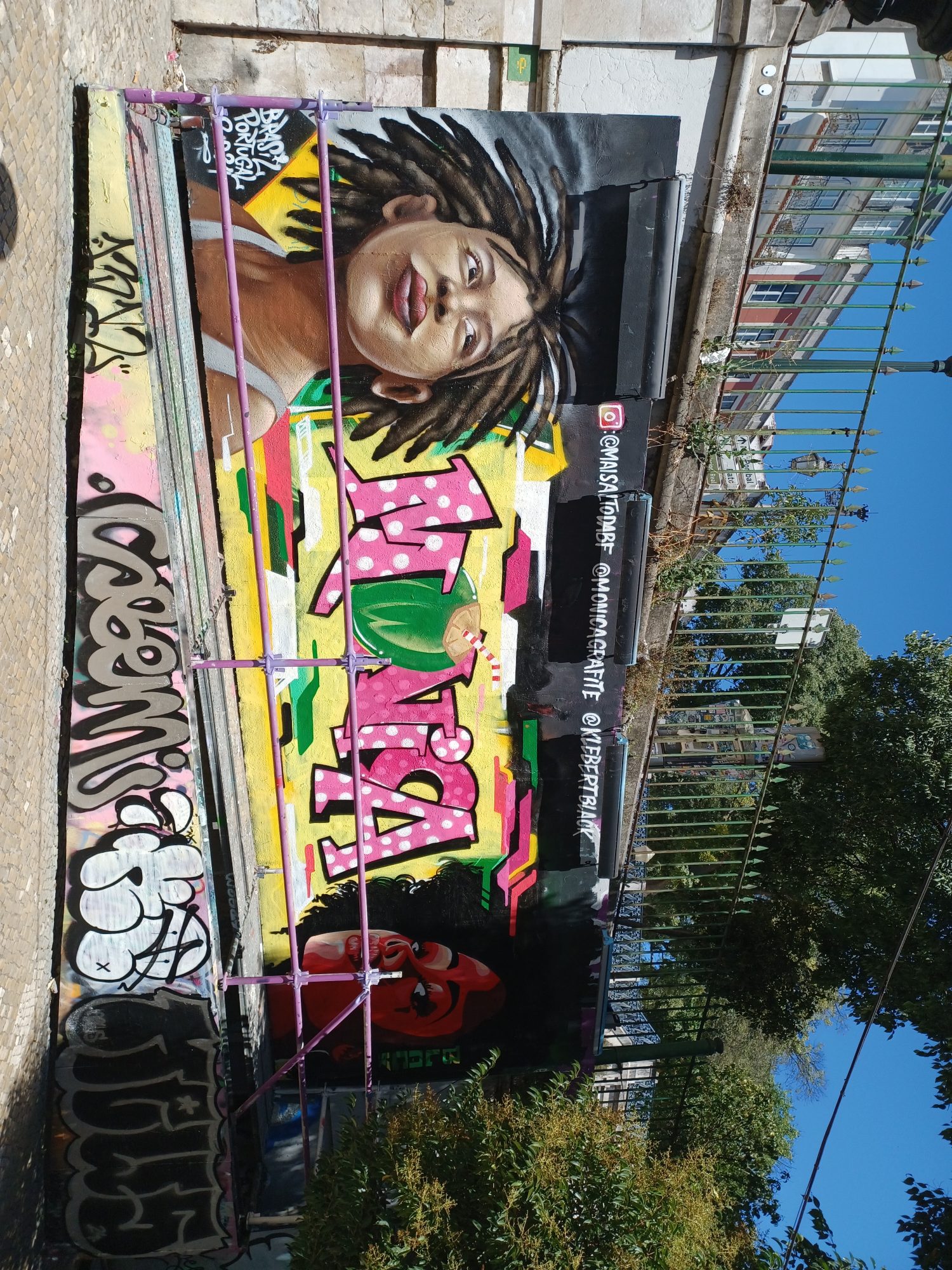 Femme aux dreadlocks sur support mobile à Lisbonne — Street art à Lisboa