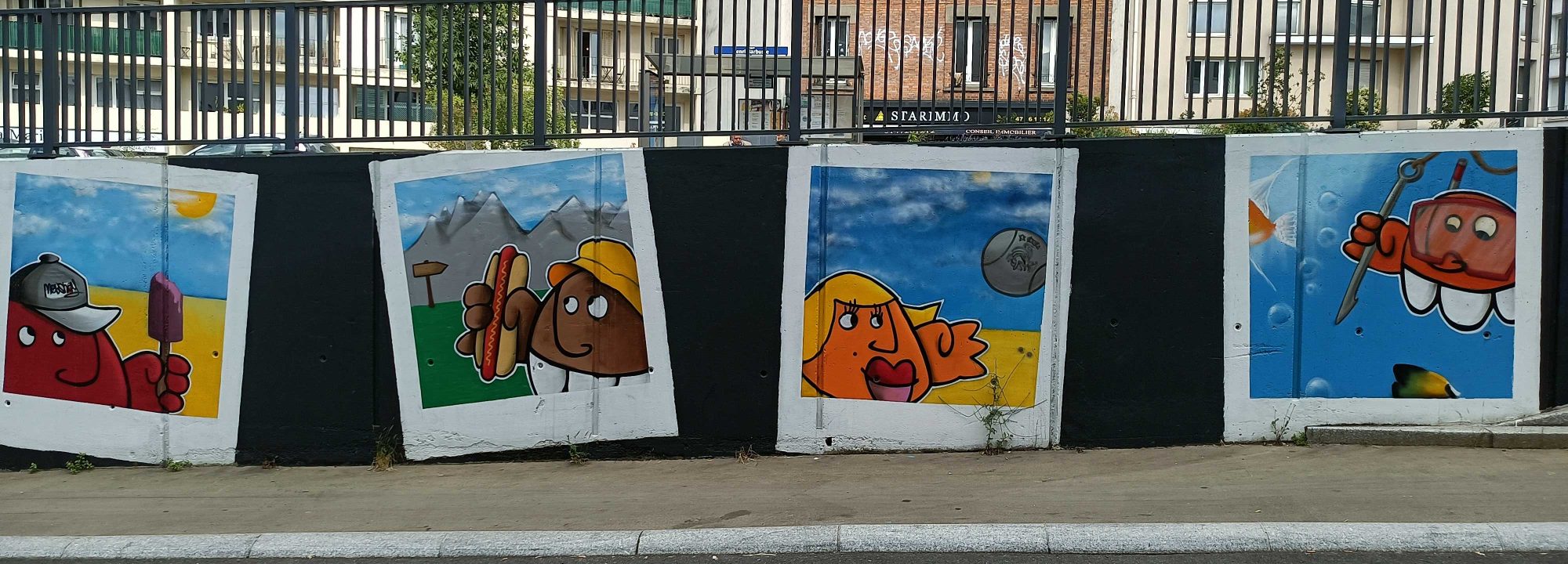 Four Cartoon Vegetable Characters — Street art in Villejuif