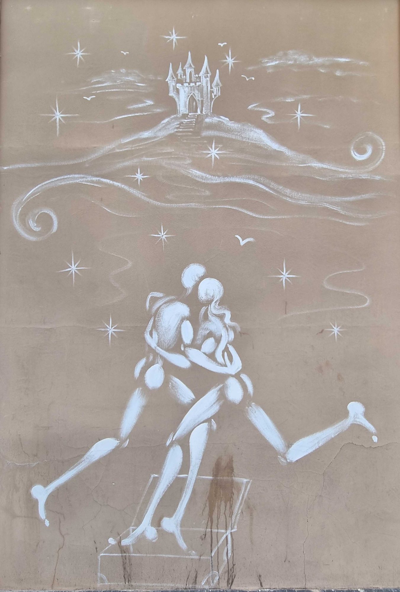 Couple Mesnager s'envolant vers un château féerique — Street art de Jerome Mesnager à Vichy