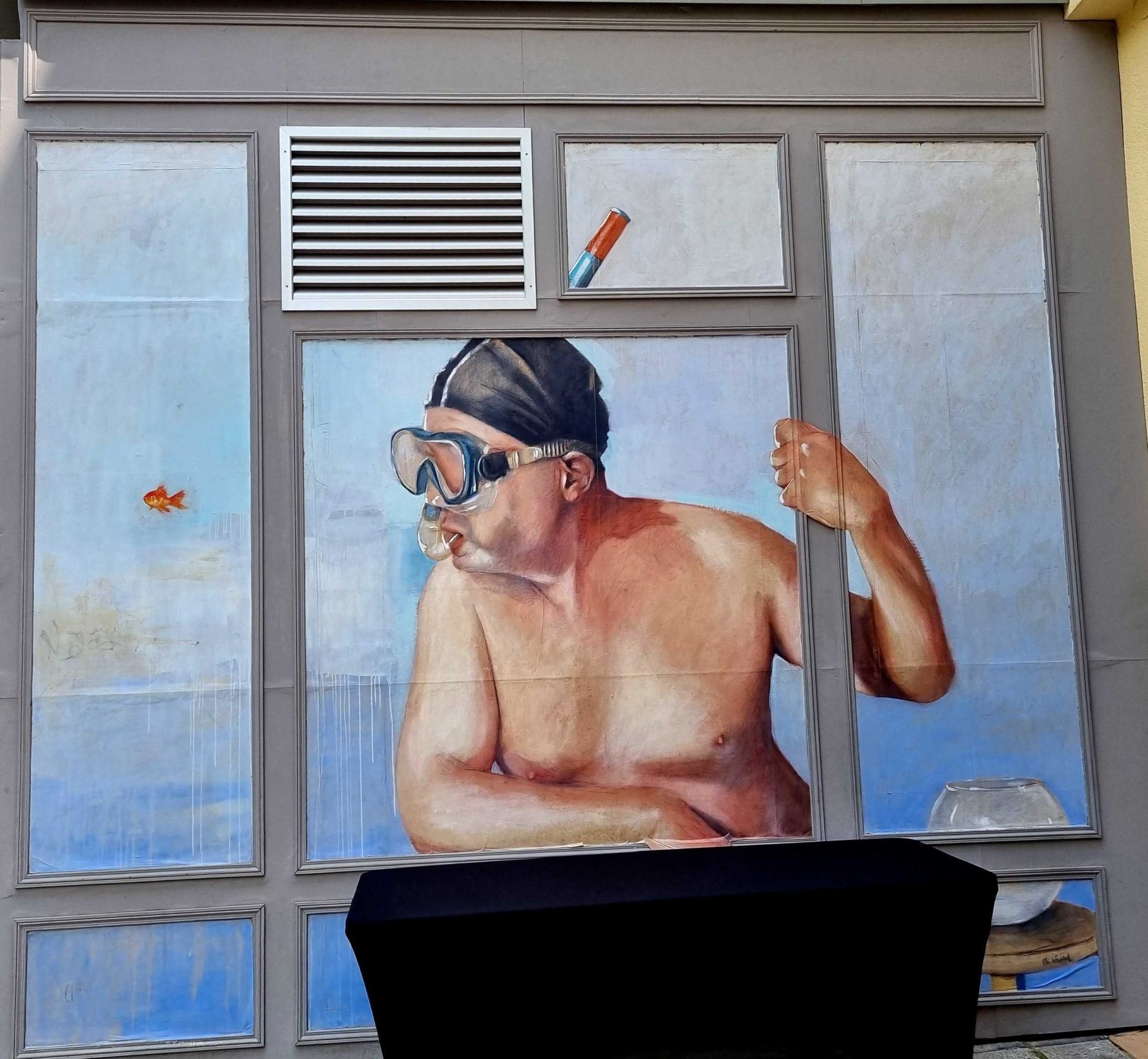 The Diver at the Window — Street art in Clermont-Ferrand