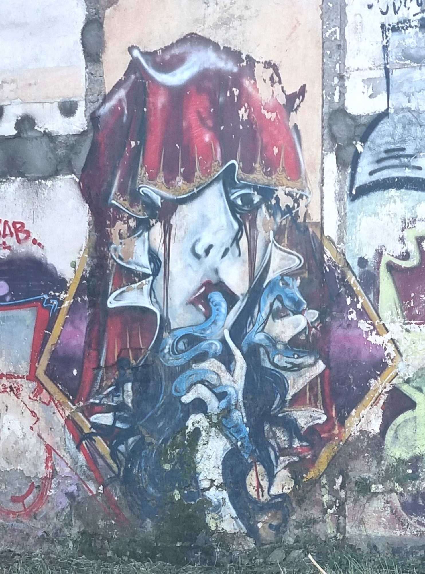 Visage aux serpents bleus — Street art à Clermont-Ferrand