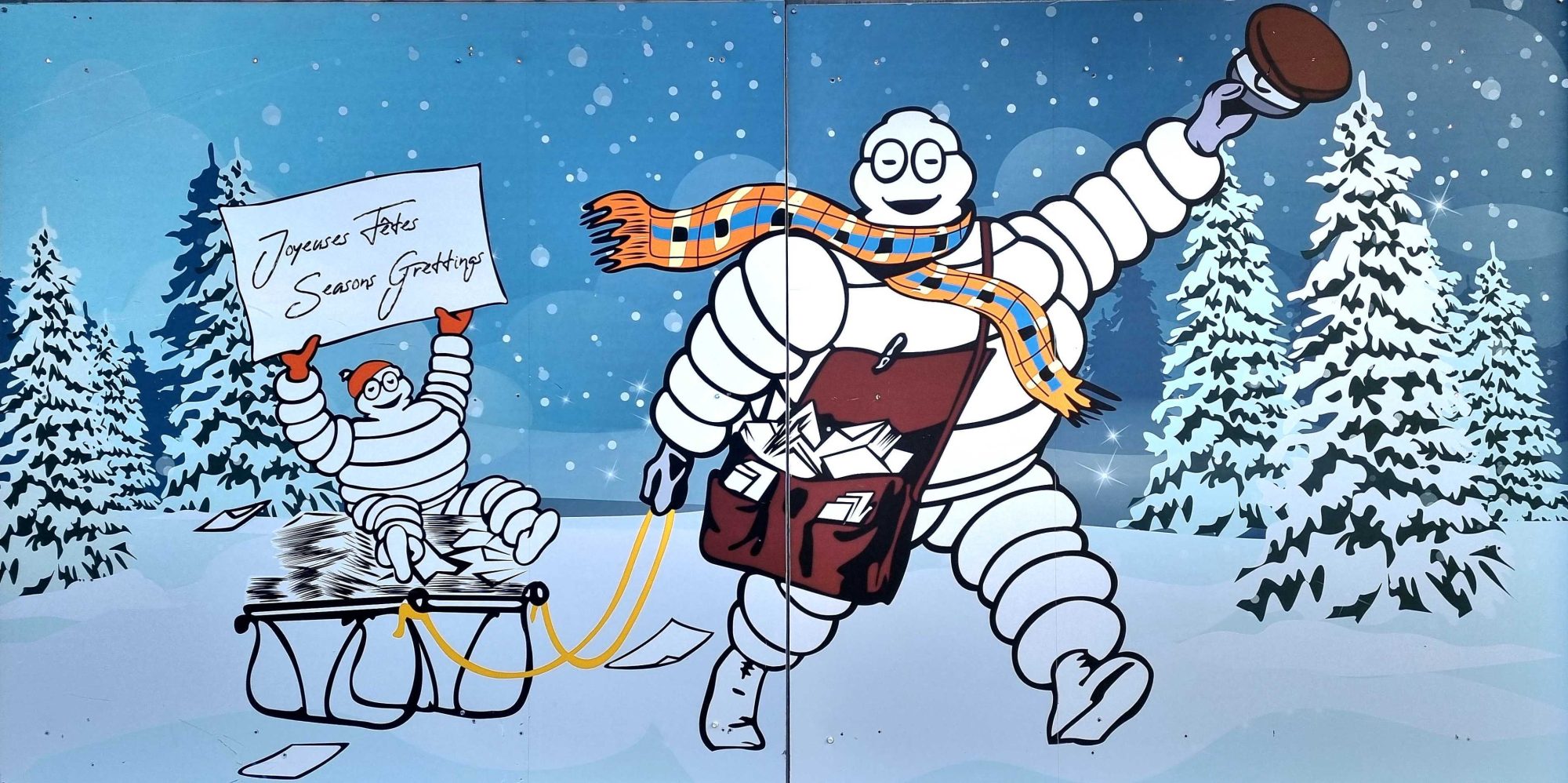 Bibendum Michelin sous la neige — Street art à Clermont-Ferrand