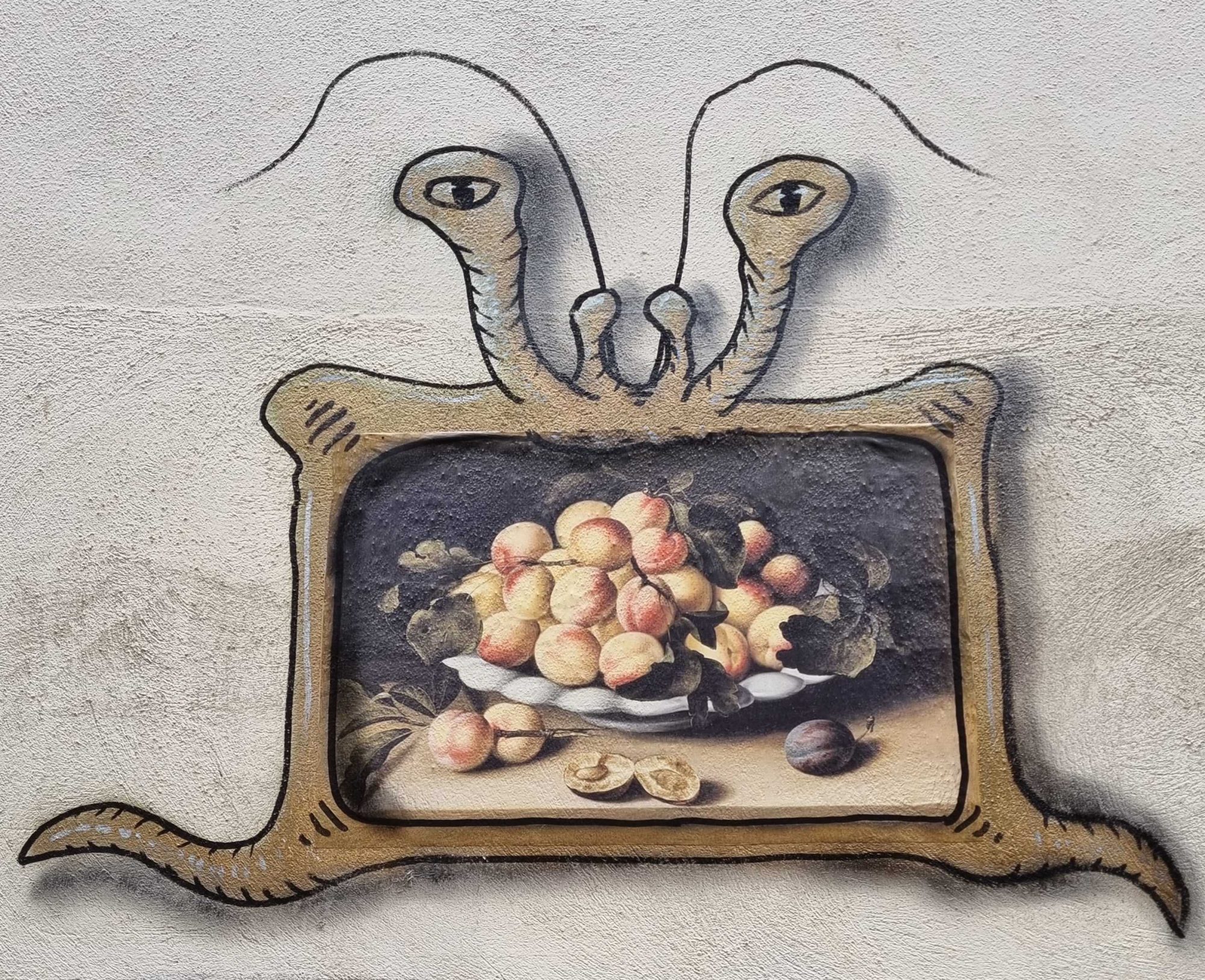 Stalk-Eyed Slug and Fruit Still Life — Street art by Codex Urbanus in Clermont-Ferrand