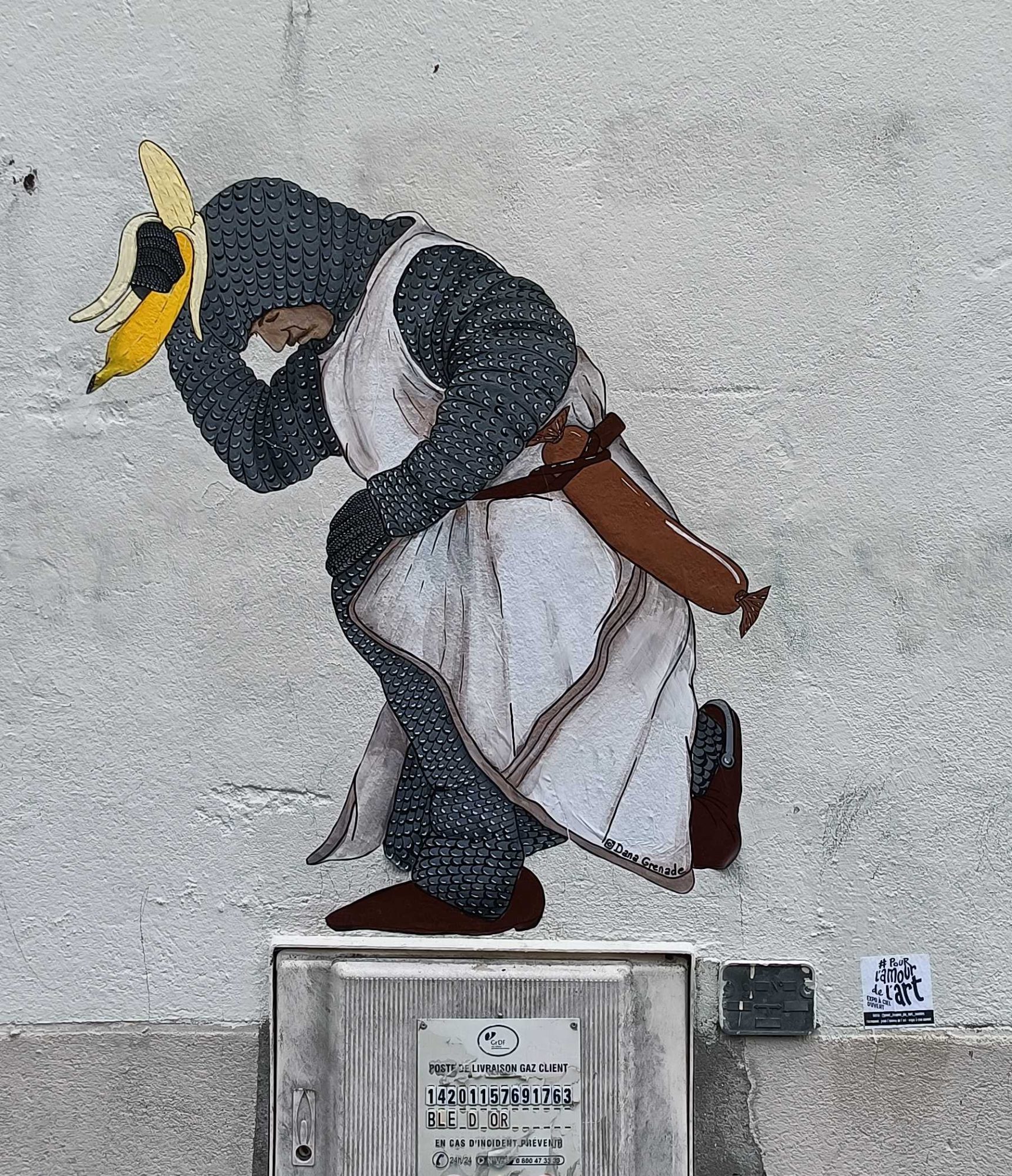 Medieval Knight with a Banana — Street art in Nantes