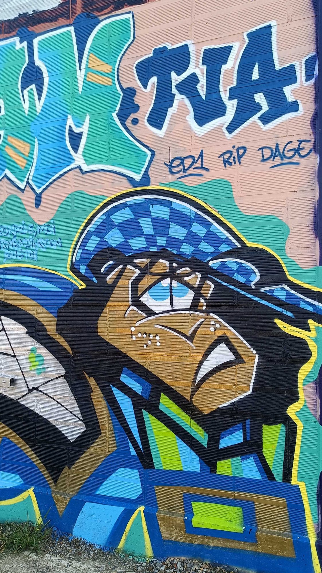 Rappeur casquette bleue et lettrage NA — Street art à Rennes