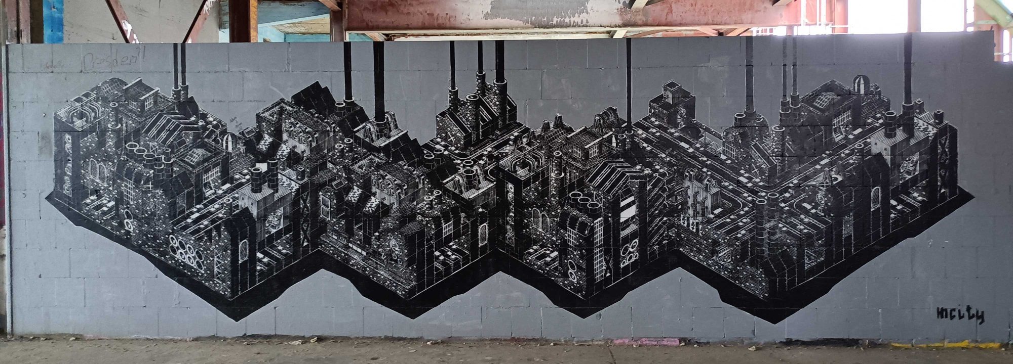 Isometric Monochrome City — Street art by M-CITY in Berlin