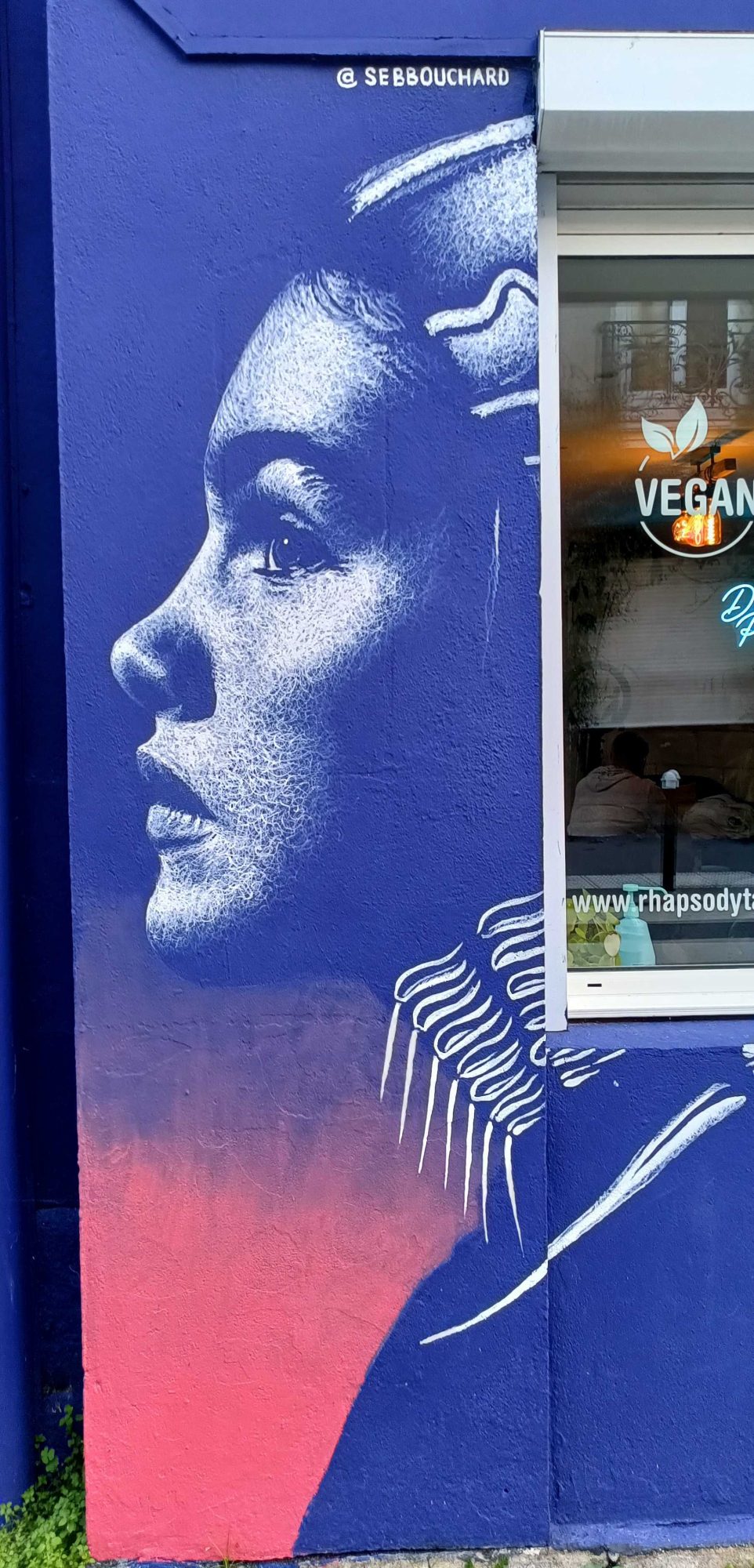 Portrait de femme bleu et rose, par Seb Bouchard — Street art de Seb Bouchard à Nantes