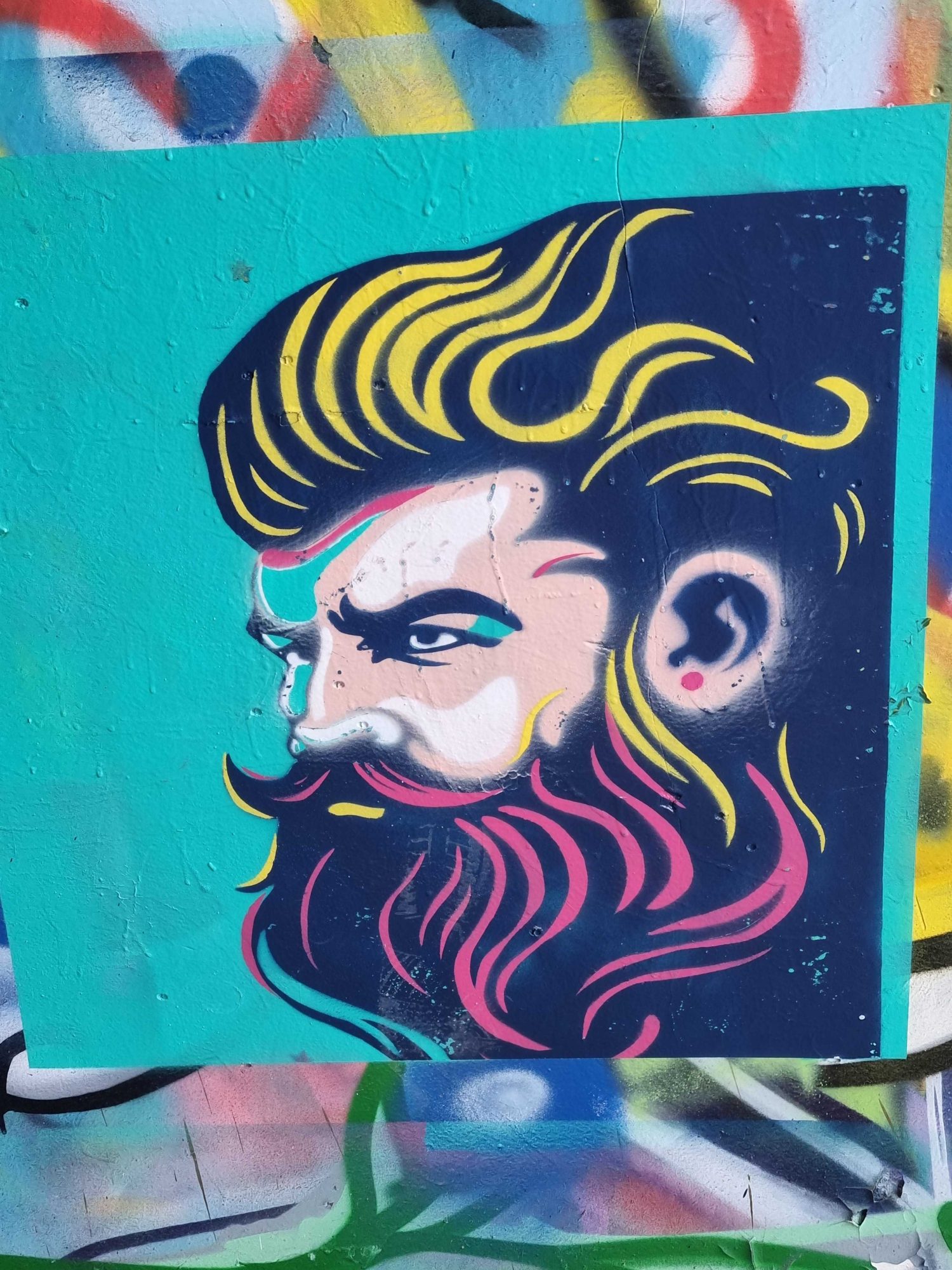 The Man with a Pink and Yellow Beard — Street art in Grenoble