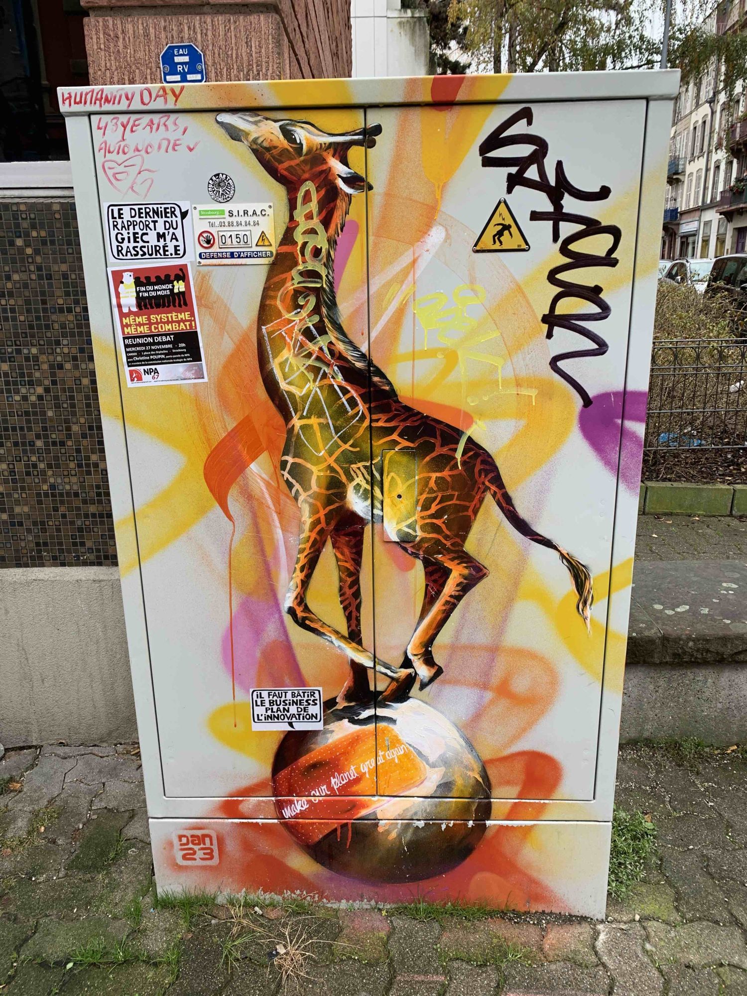 La girafe sur le globe — Street art de Dan23 à Strasbourg