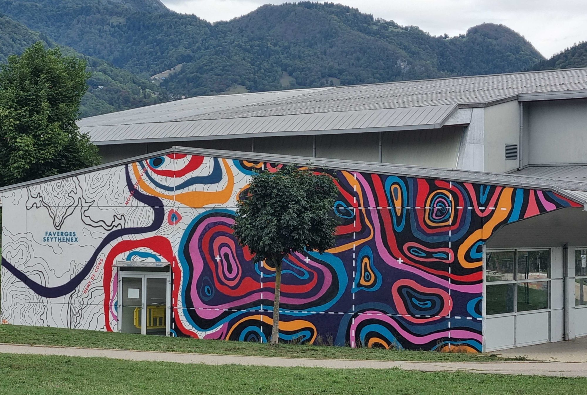 Fresque psychédélique topographique, Faverges — Street art à Faverges
