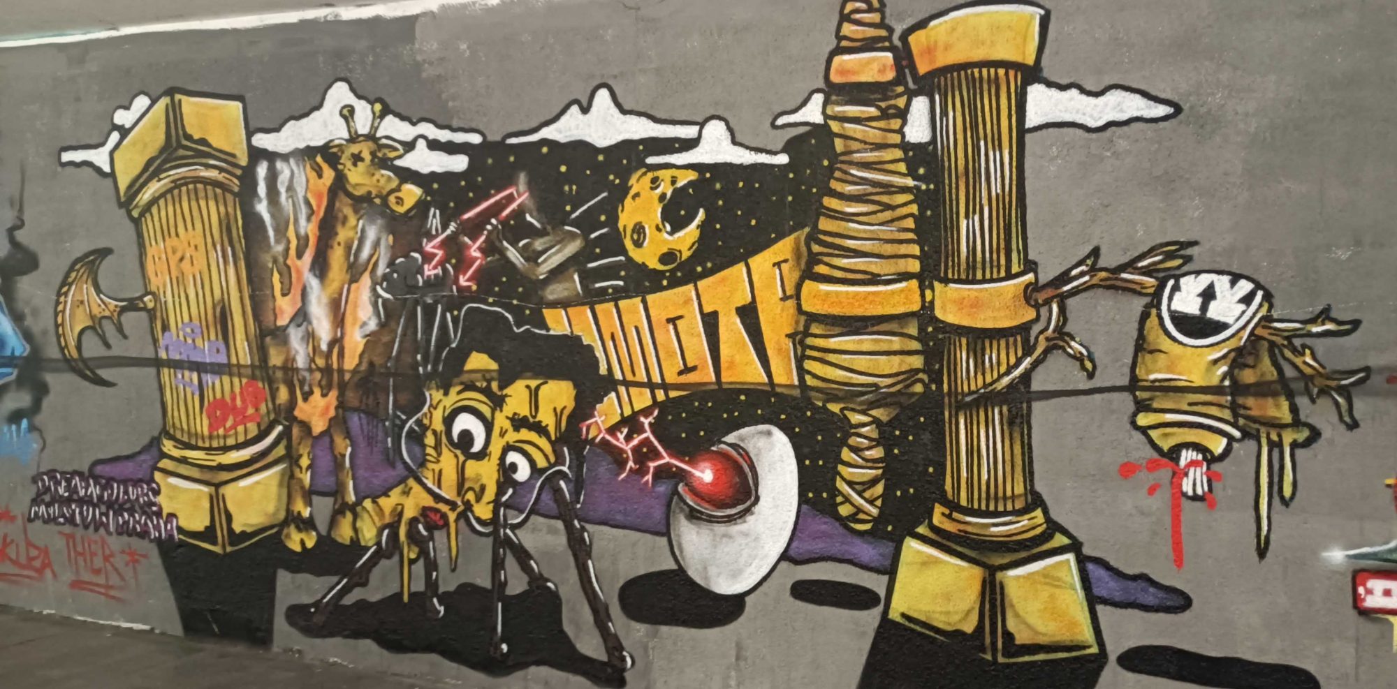 Surrealist Mural with Grotesque Creatures — Street art in Prague