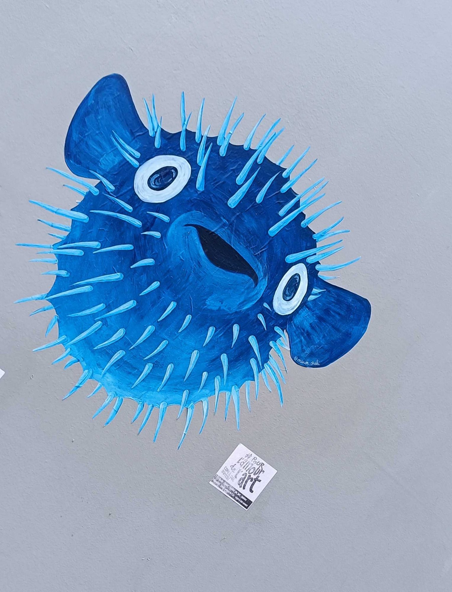 Blue Inflated Pufferfish — Street art in Nantes