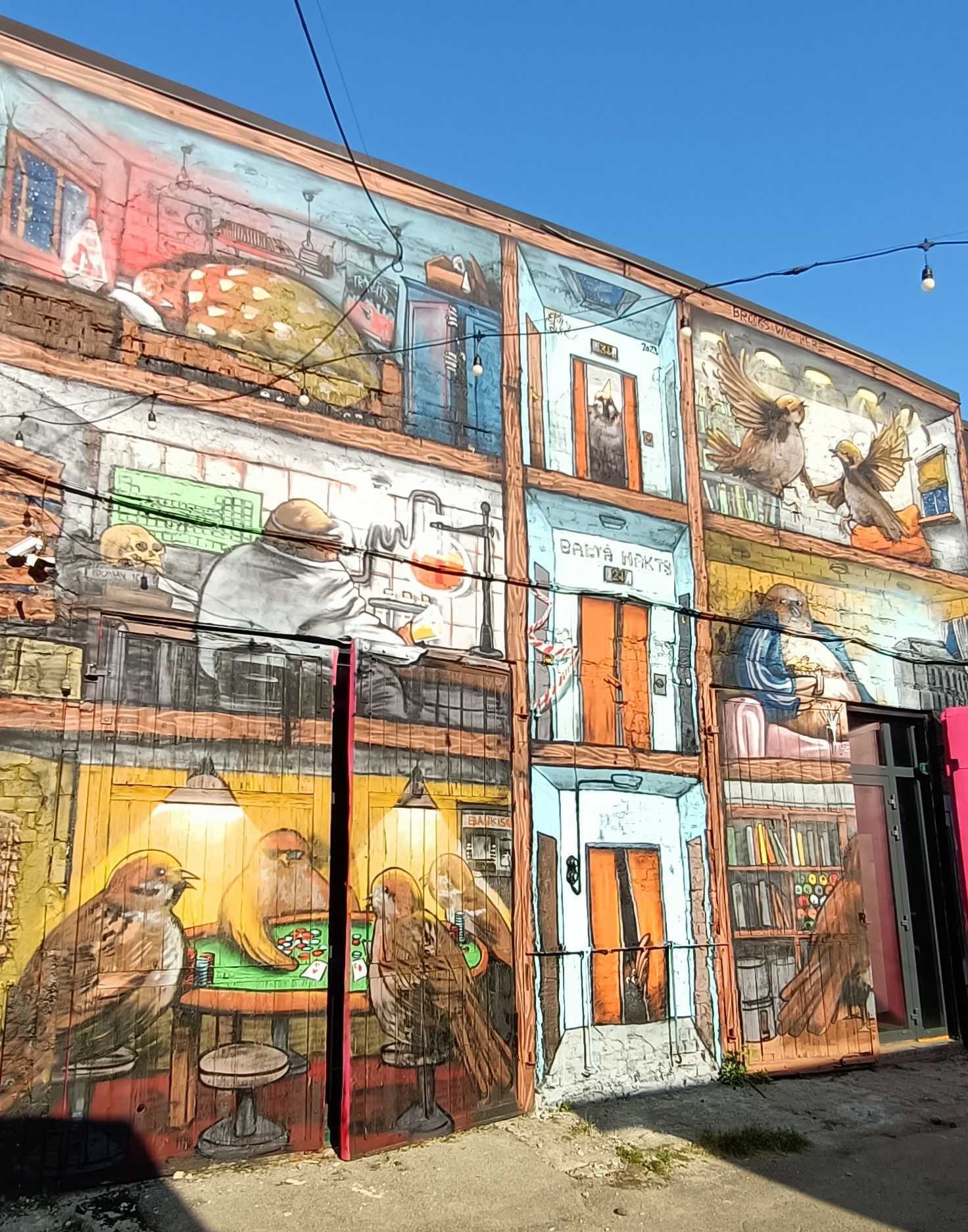 Animaux dans une librairie-café — Street art à Rīga