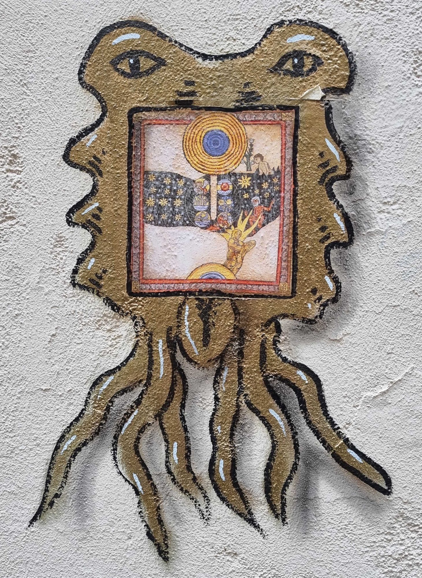 Golden Janus and Mystical Illumination — Street art by Codex Urbanus in Clermont-Ferrand