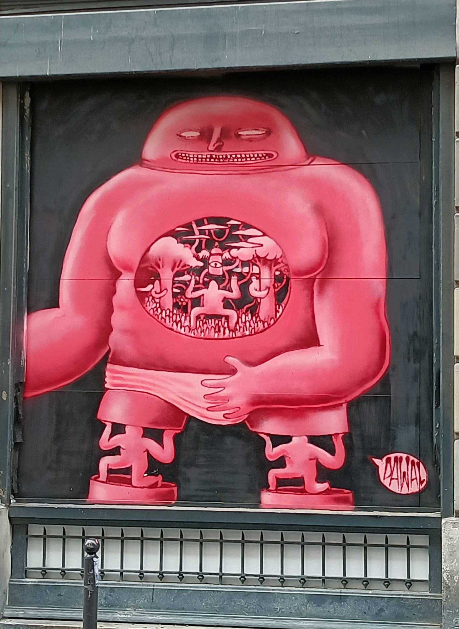 Pink Giant with World Inside — Street art in Paris