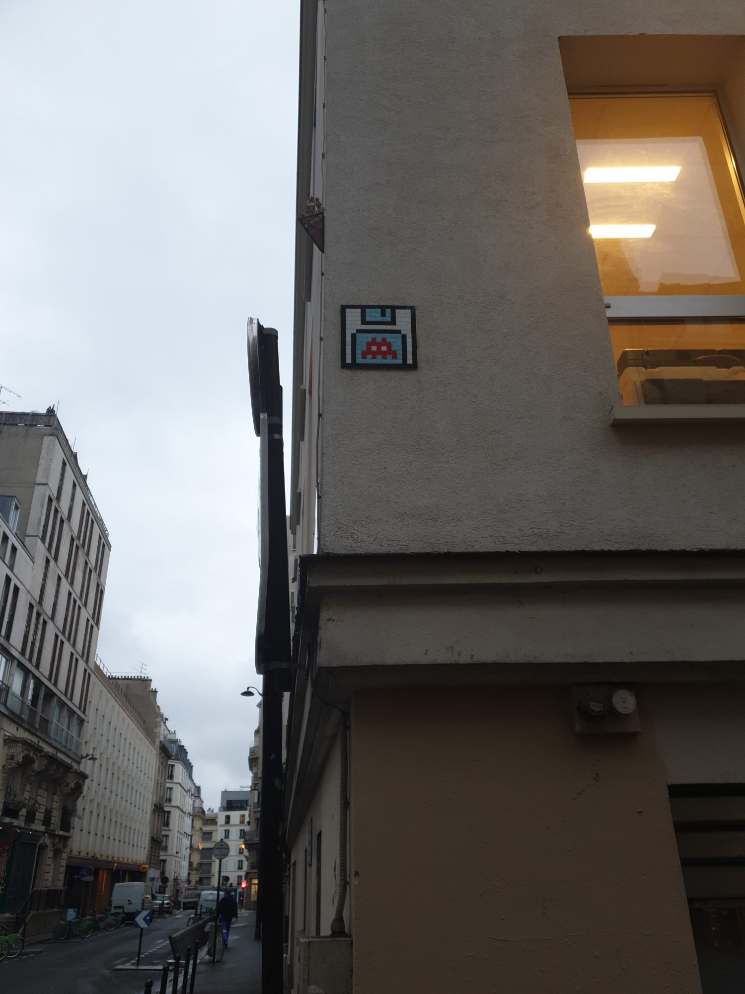 The Invader on a Floppy Disk — Street art in Paris