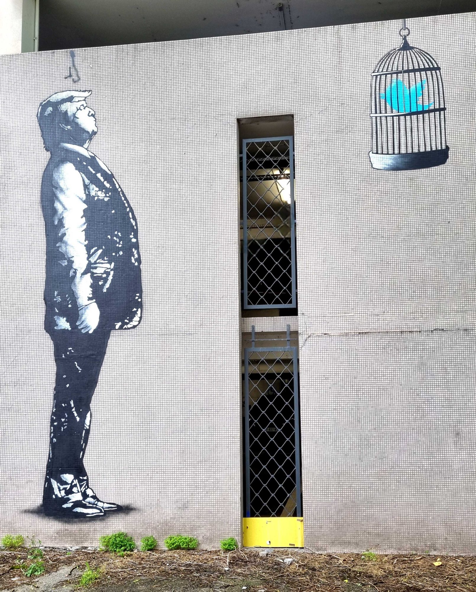Trump and Bird in a Cage — Street art by EZKSTREETART in Grenoble