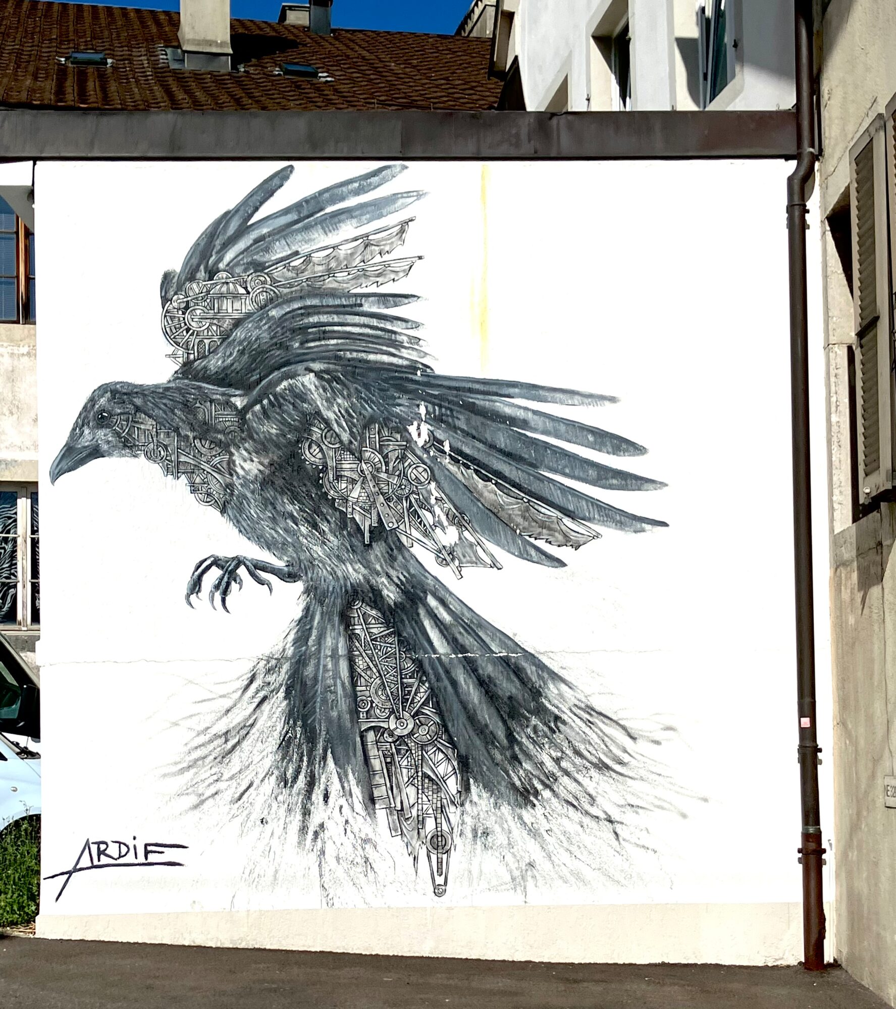 Wounded wing — Street art by Ardif in Le Locle