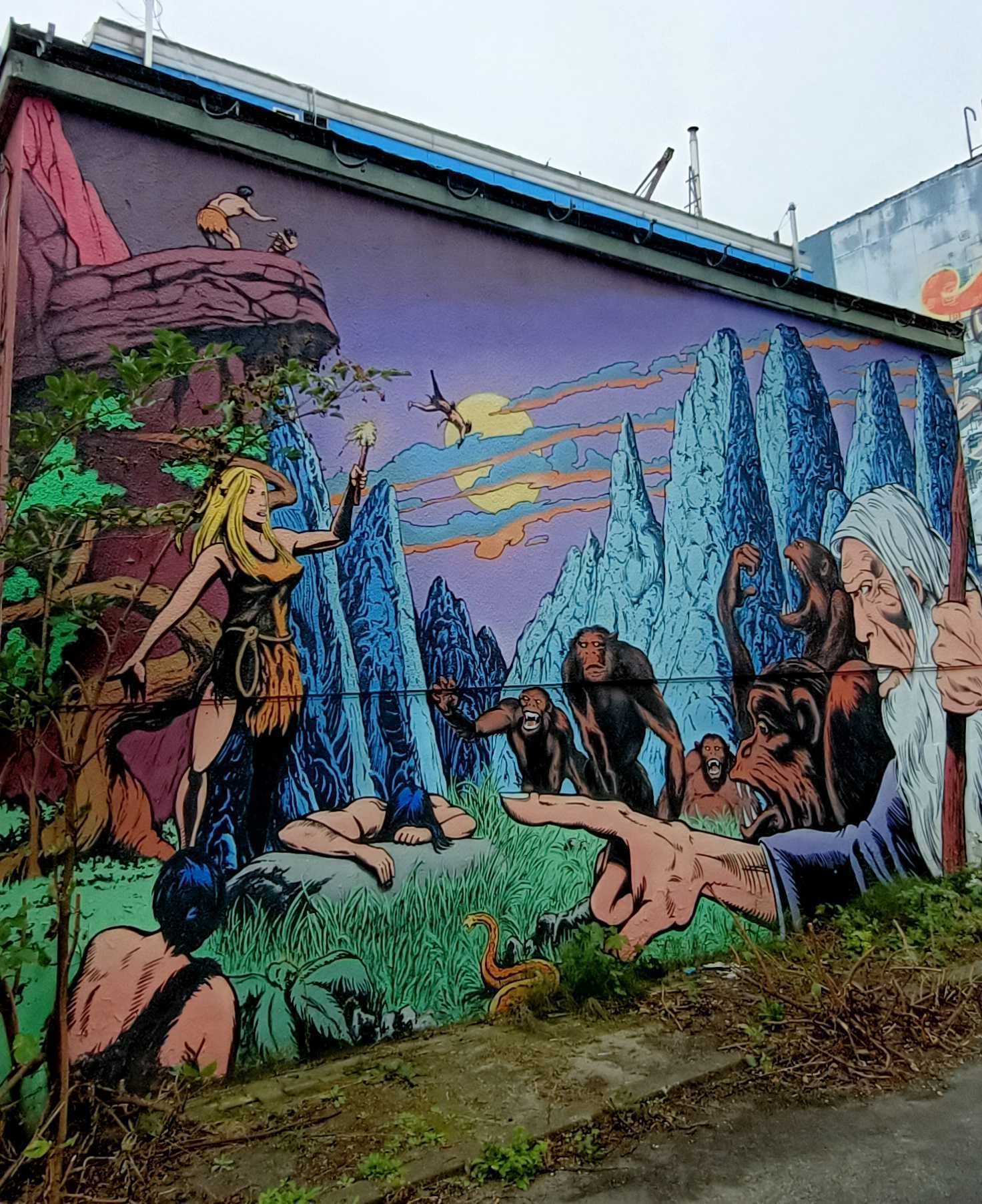 Epic Prehistoric Scene, Berlin — Street art by Paul Punk in Berlin