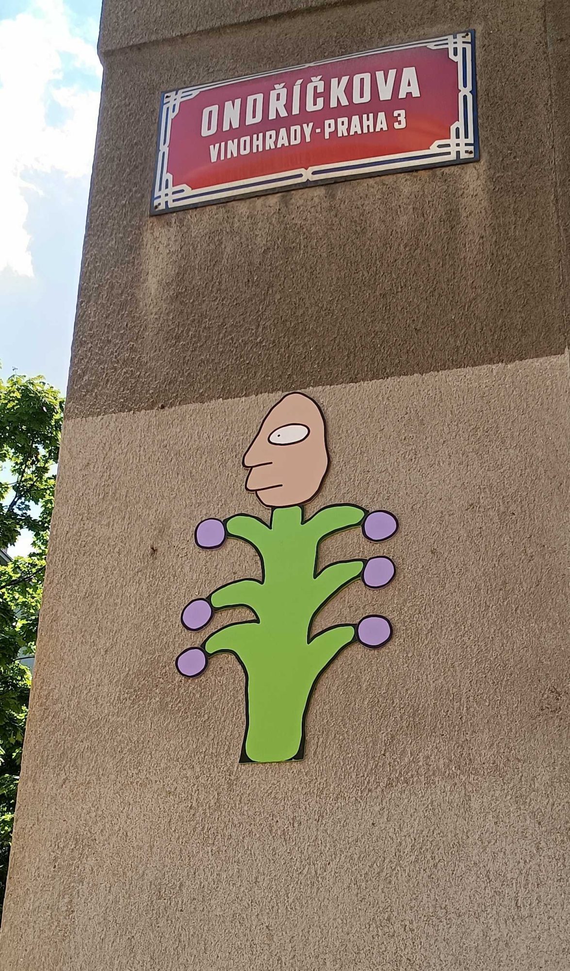 The Plant with a Human Head on Ondříčkova — Street art by Chinelo in Prague
