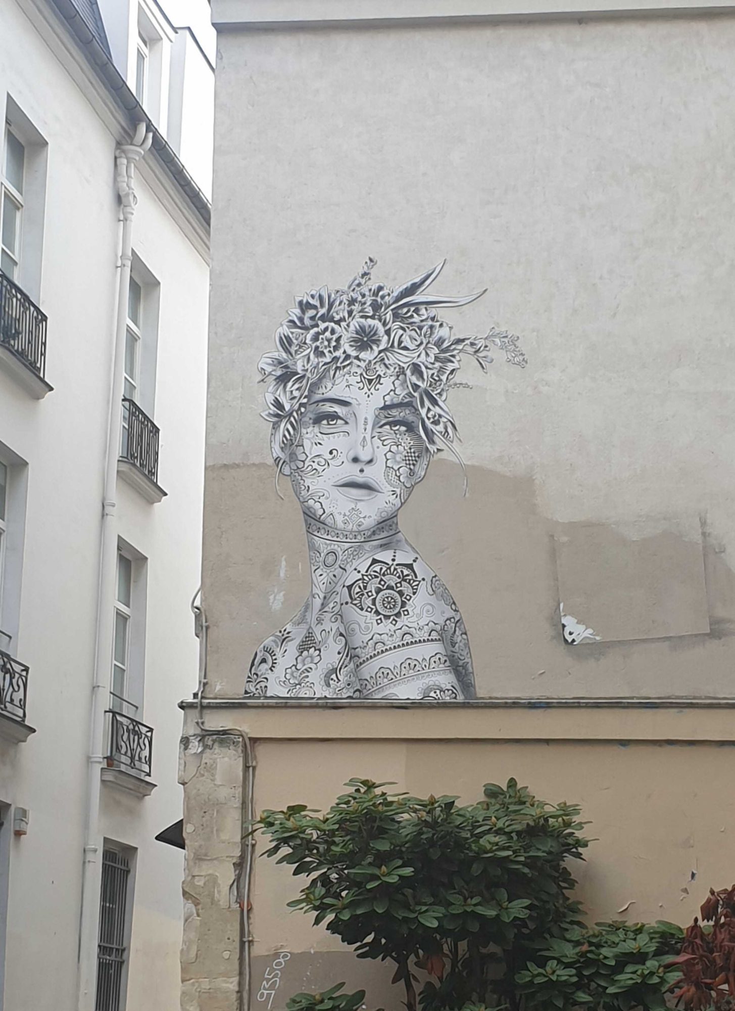 Flowered Woman with Mandala Patterns — Street art in Paris