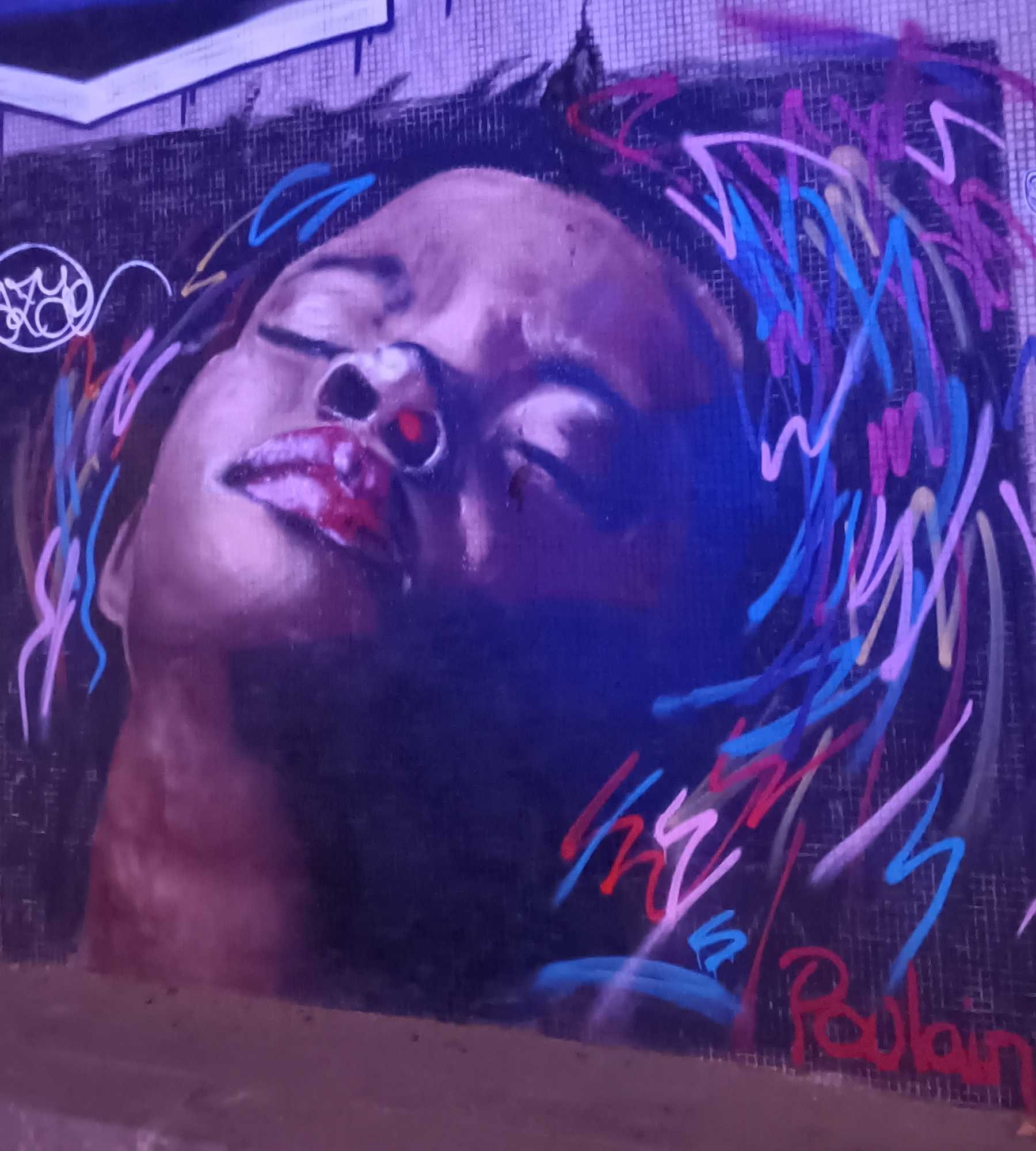 Hyperrealistic Woman Portrait with Colorful Streaks — Street art in Paris