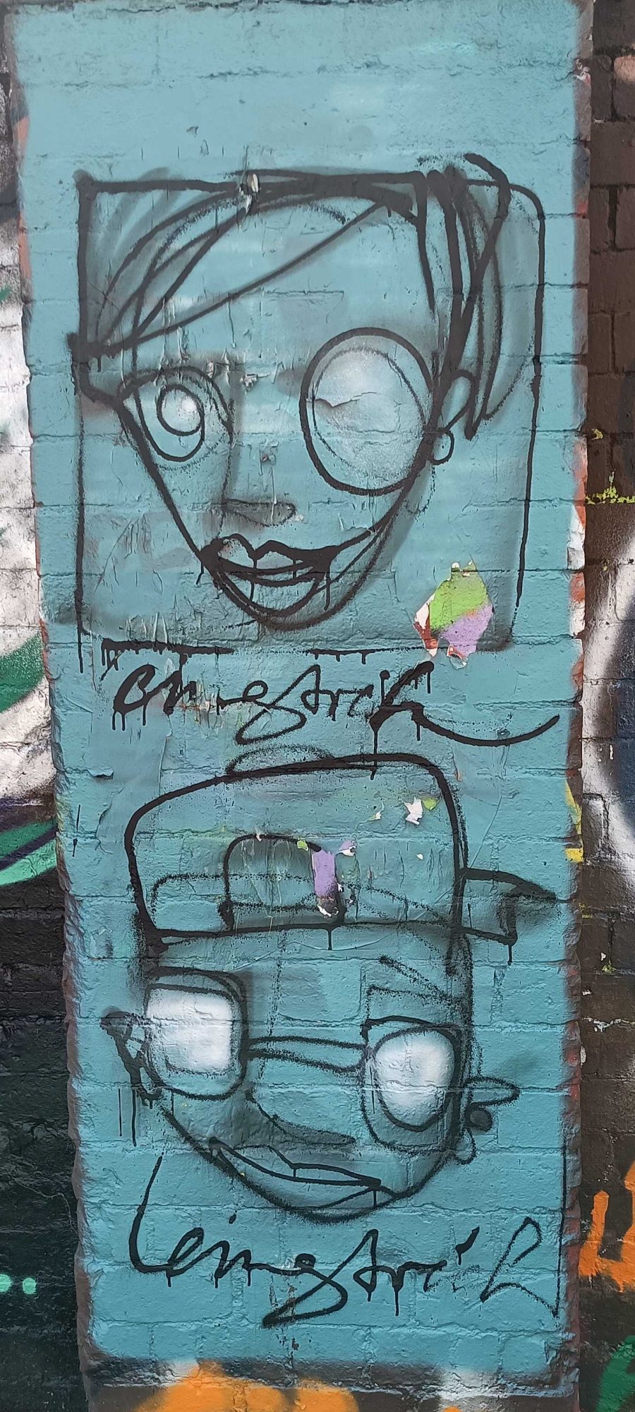 Two Blue Sketch Faces — Street art in London
