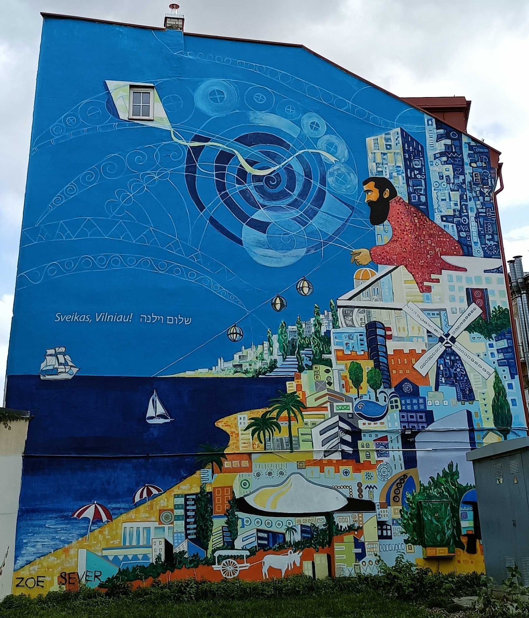 Symbolic narrative fresco — Street art by Zoe Sever in Vilnius