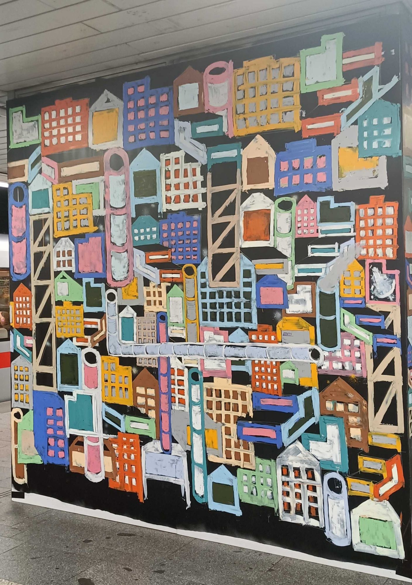 Imaginary City with Colorful Buildings — Street art in Prague