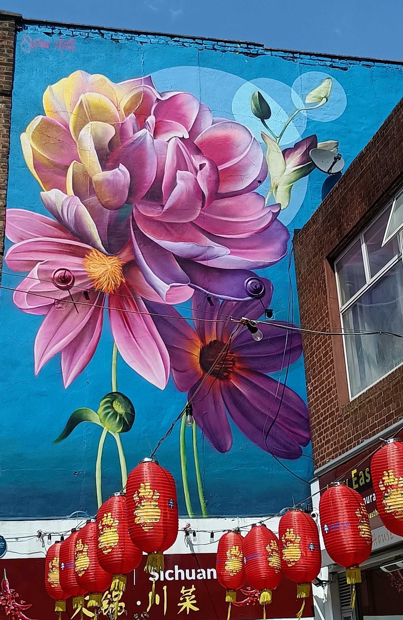 Fleurs géantes rose magenta — Street art à London