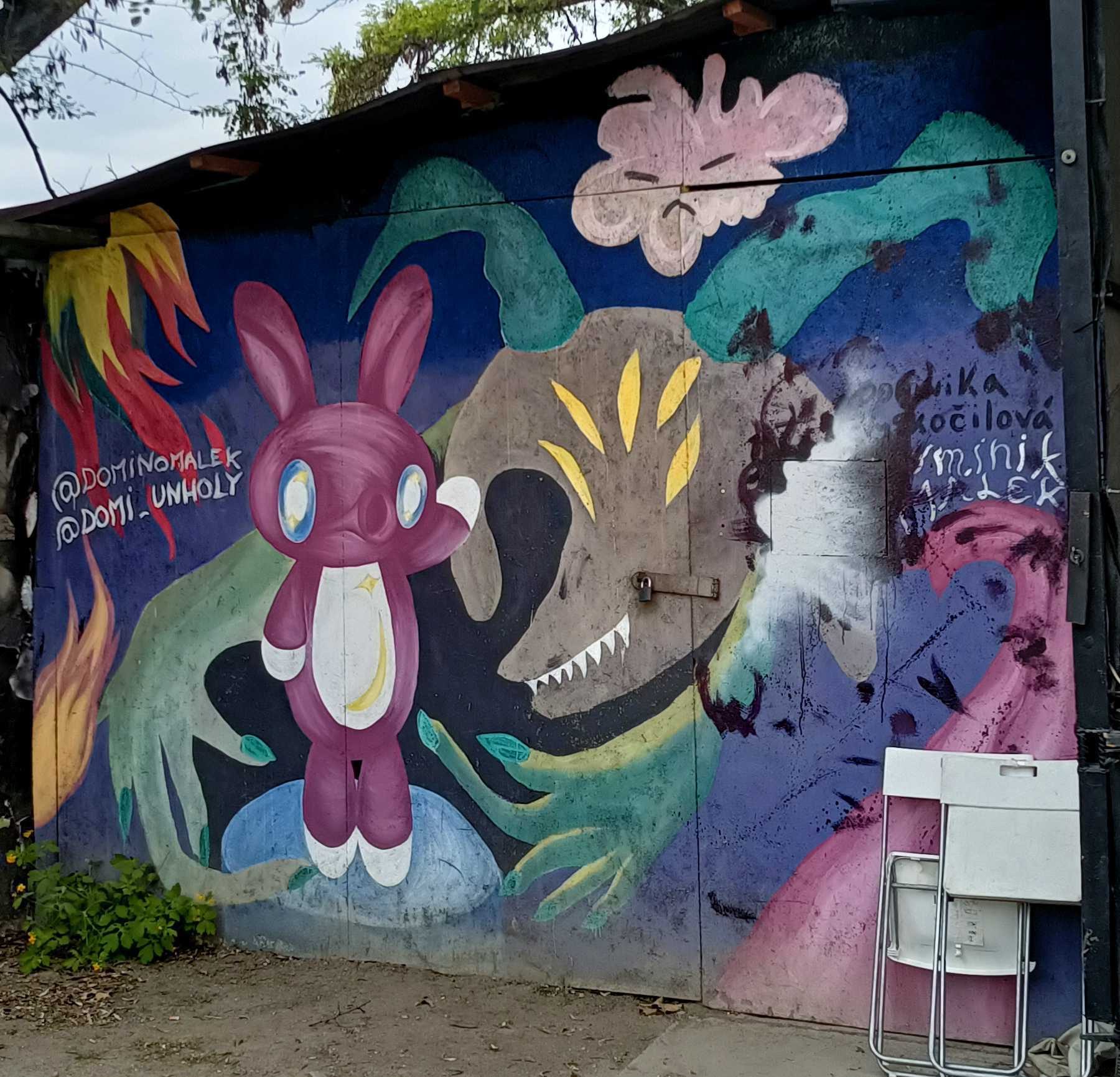 Bunny and Fantasy Dragon — Street art in Prague