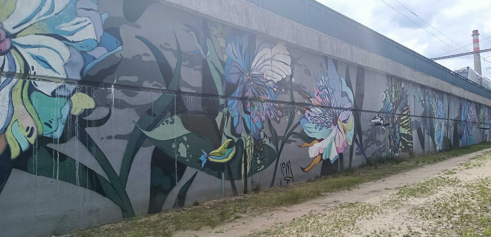 Floral Mural with Flowers and Butterflies — Street art in Prague