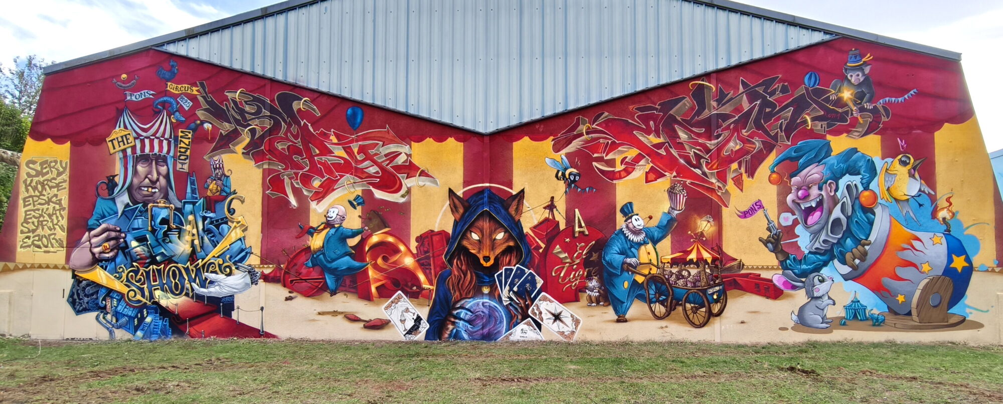 The Circus Wall — Street art by Kafé Korsé, Syrk, Eskat, Ezor, Sery, Epsig in Pons