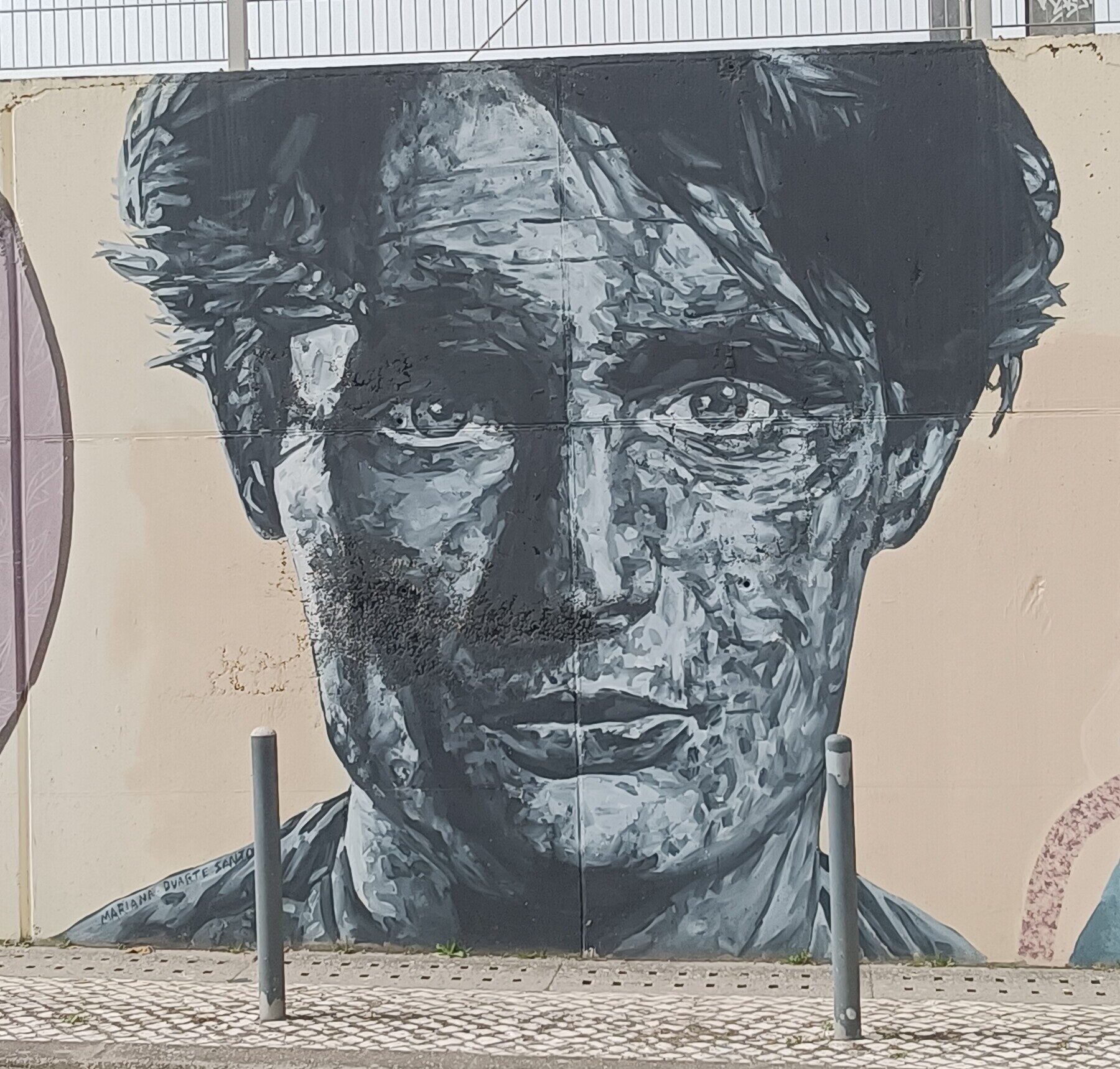 Man's Face in Grey-Blue Monochrome — Street art in Lisboa