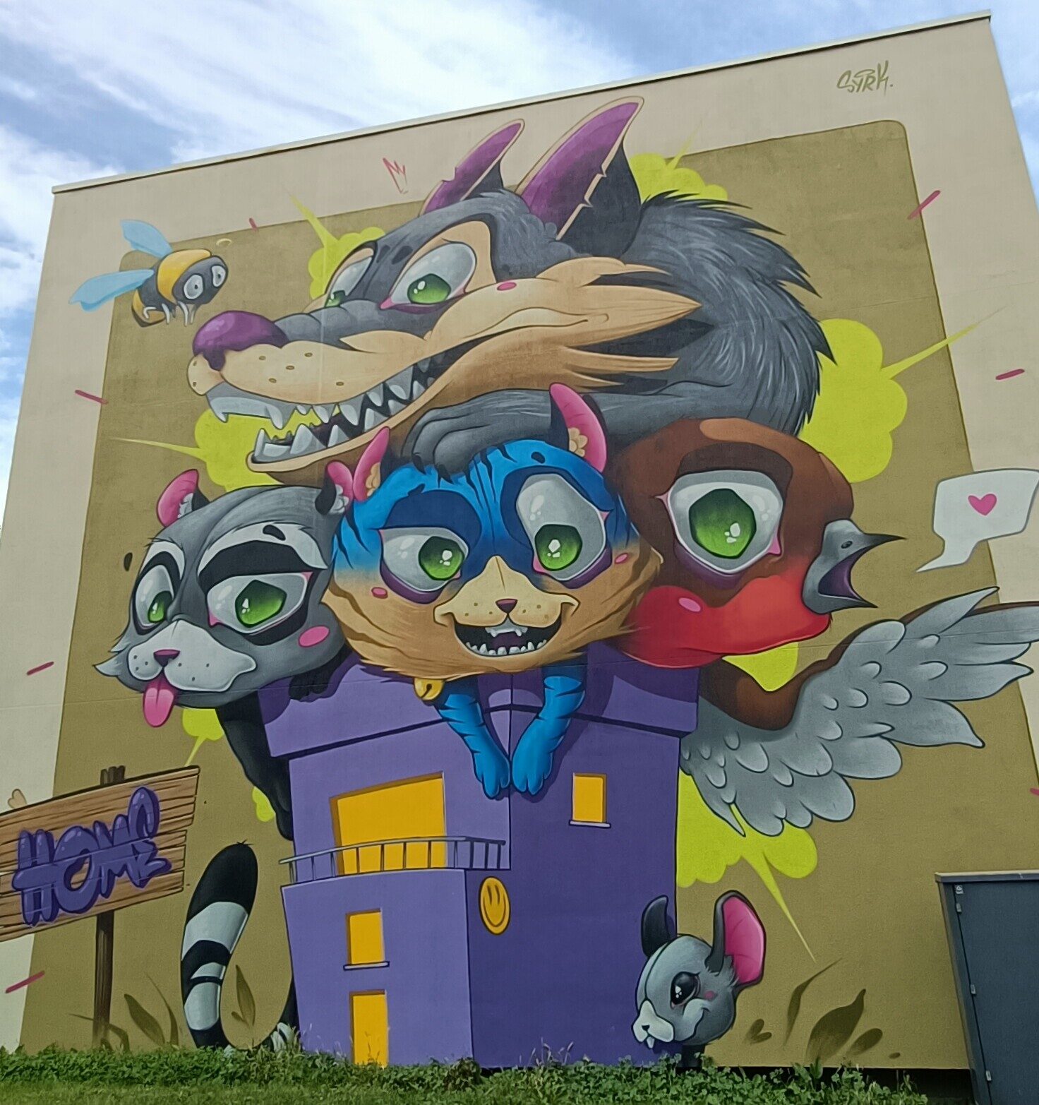 Wolf and his crew outside the house, by Syrk — Street art by Syrk in Saint-Brieuc