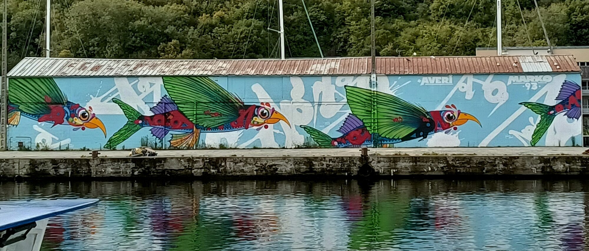 Oiseaux tropicaux du quai, par Averi et Marko 93 — Street art de Marko 93, Averi à Saint-Brieuc