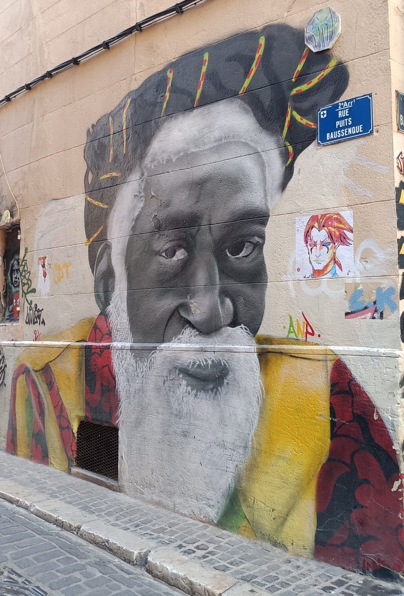 Portrait de Rastafari, rue Puits Baussenque — Street art de ANP à Marseille