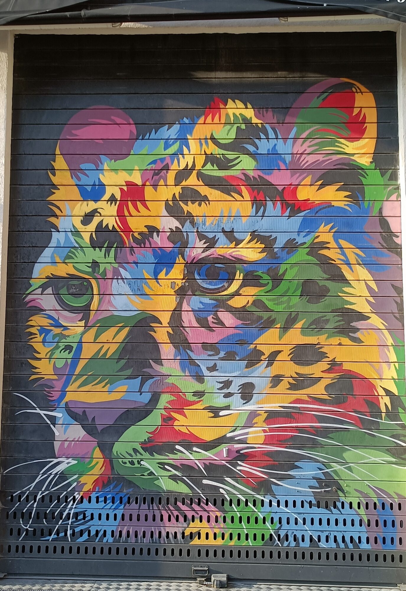 Multicoloured pop tiger head — Street art in Marseille