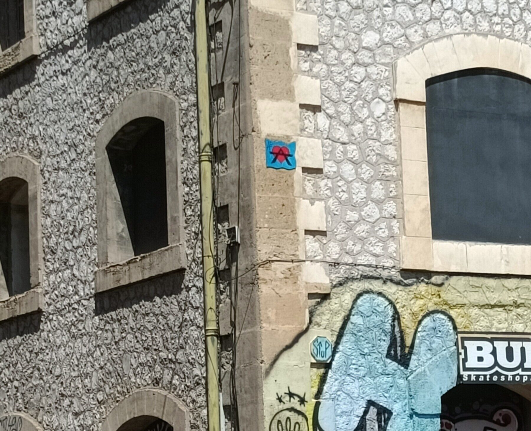 Heart and Circled A Sticker — Street art by A2 in Marseille