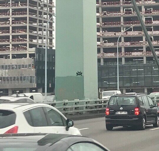 PA_130, Space Invader on the Outer Ring Road — Street art by Invader in Paris