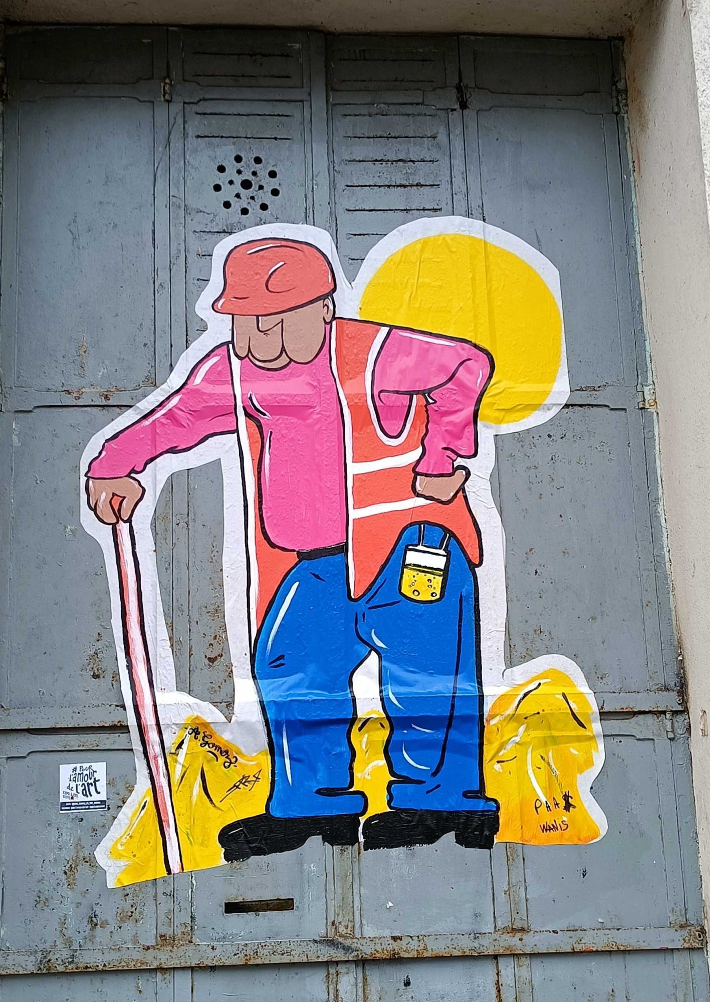 Ouvrier chantier en aplats colorés — Street art à Nantes