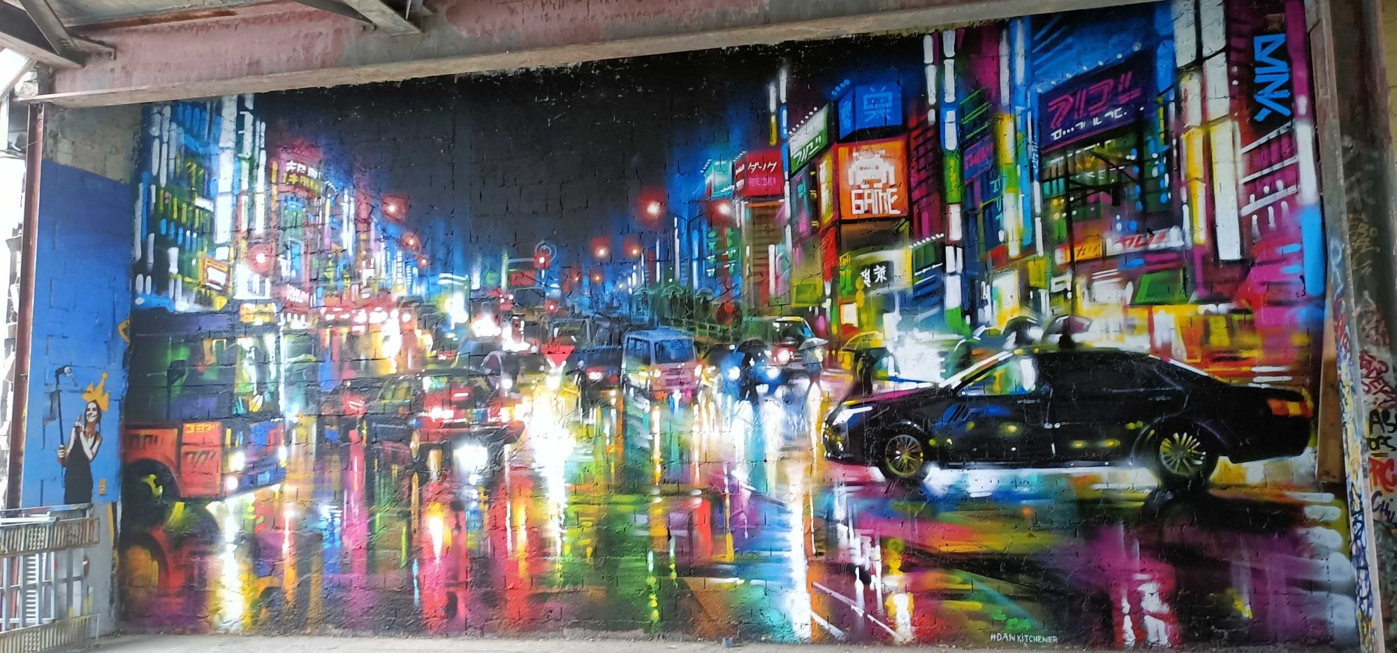 Rue de Tokyo sous la pluie — Street art de Dan Kitchener à Berlin