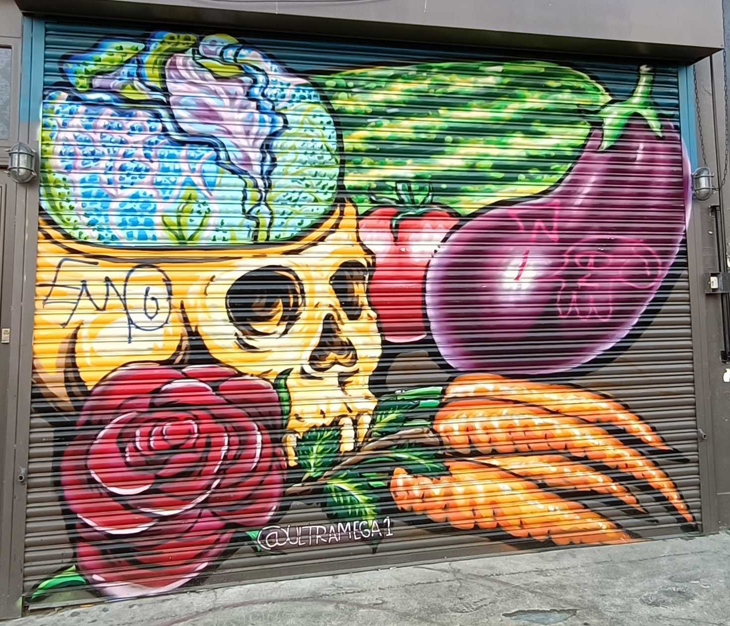 Surreal Skull with Flowers — Street art in London