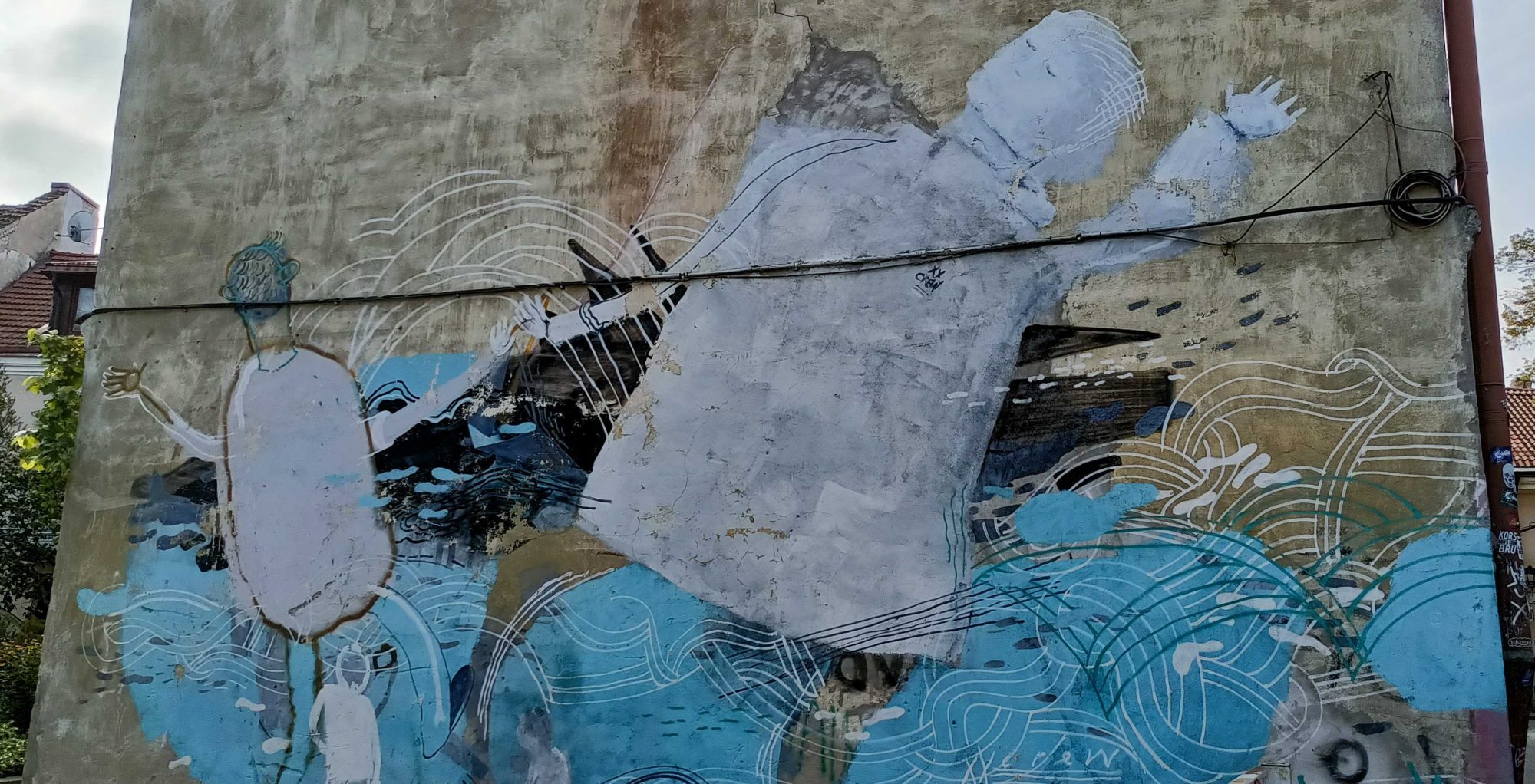 Worn abstract fresco — Street art in Vilnius