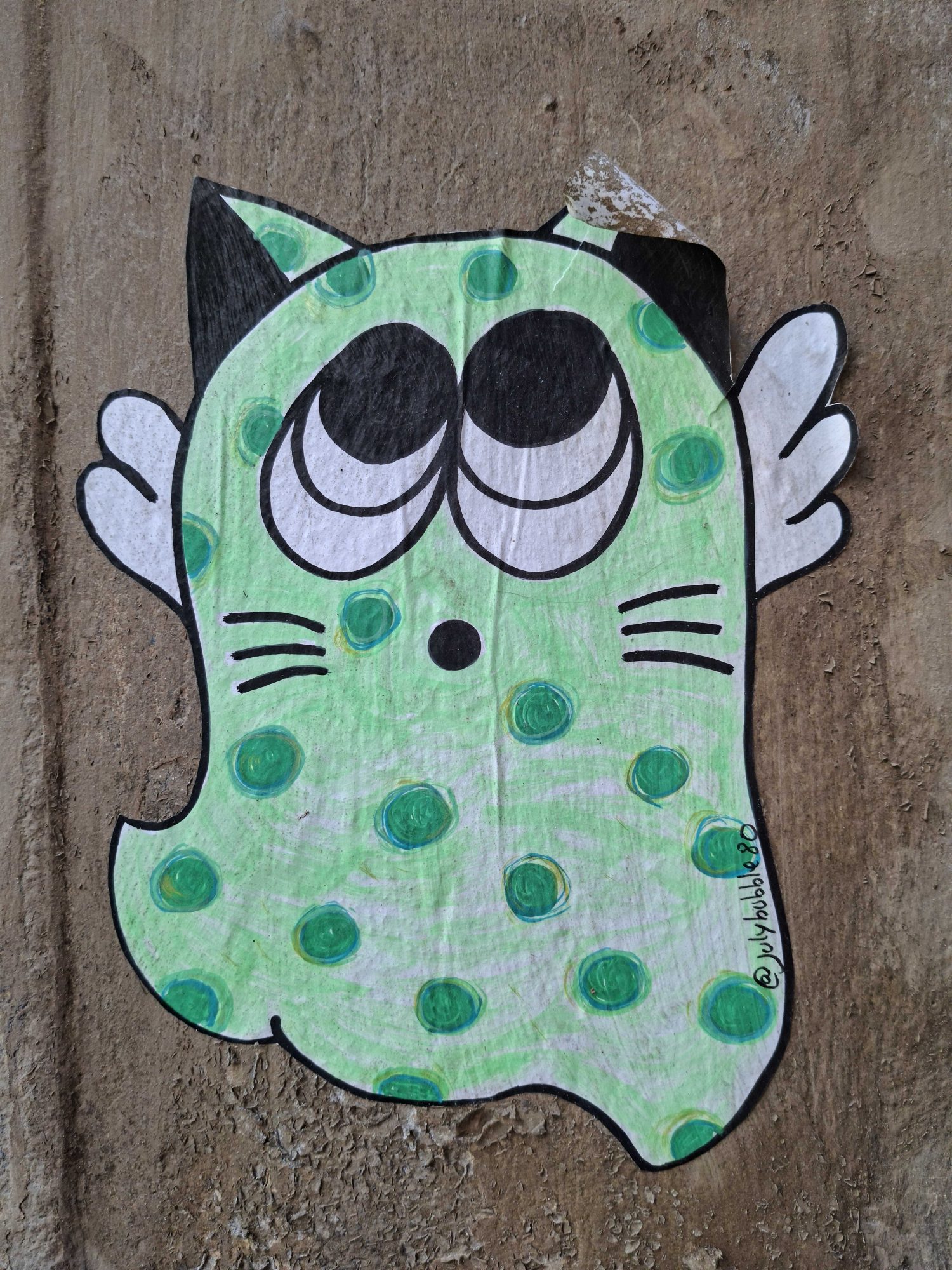 Polka-Dot Ghost Cat — Street art by JulyBubble in Nantes