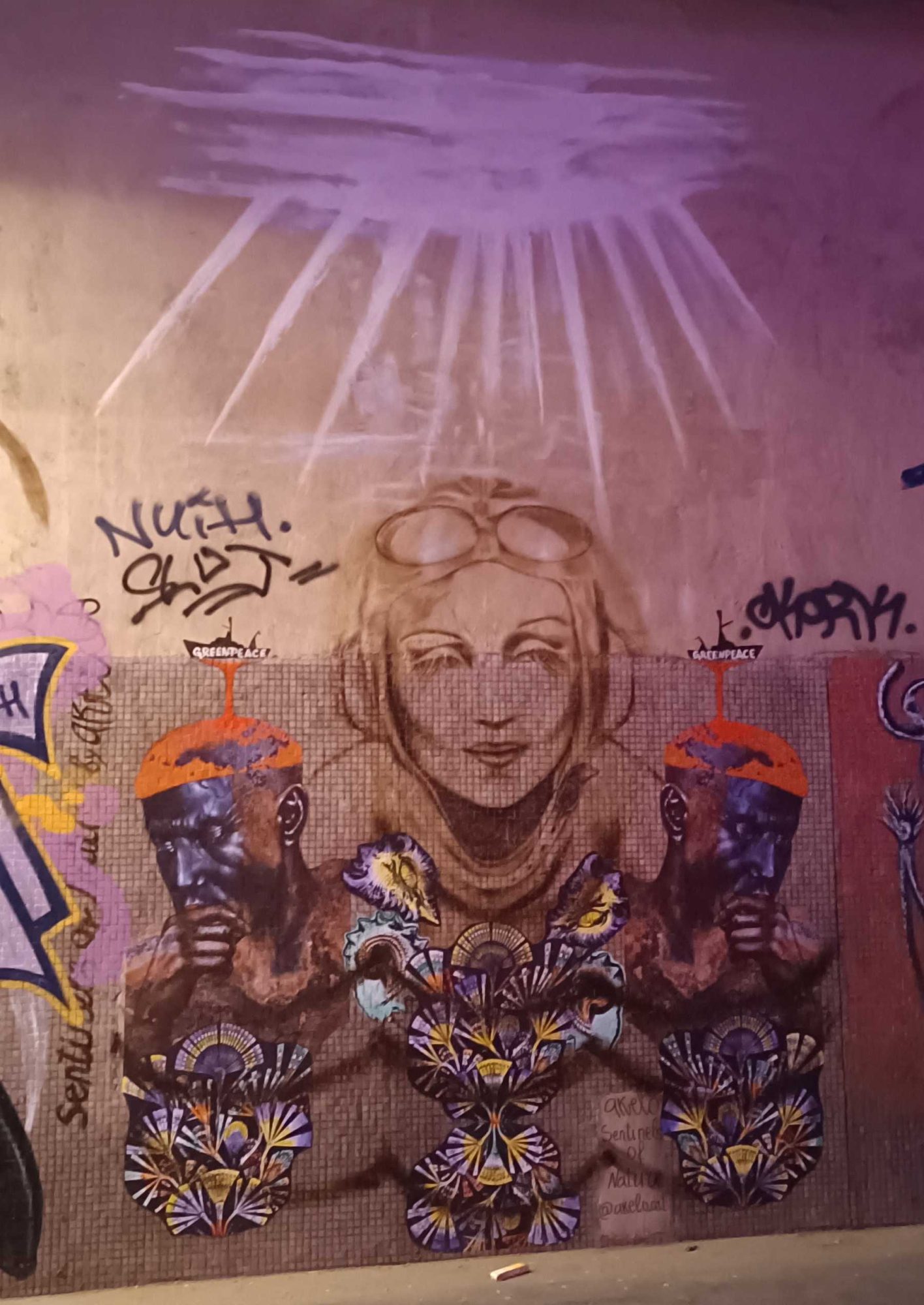 Art Deco Aviatrix with Tribal Masks — Street art in Paris