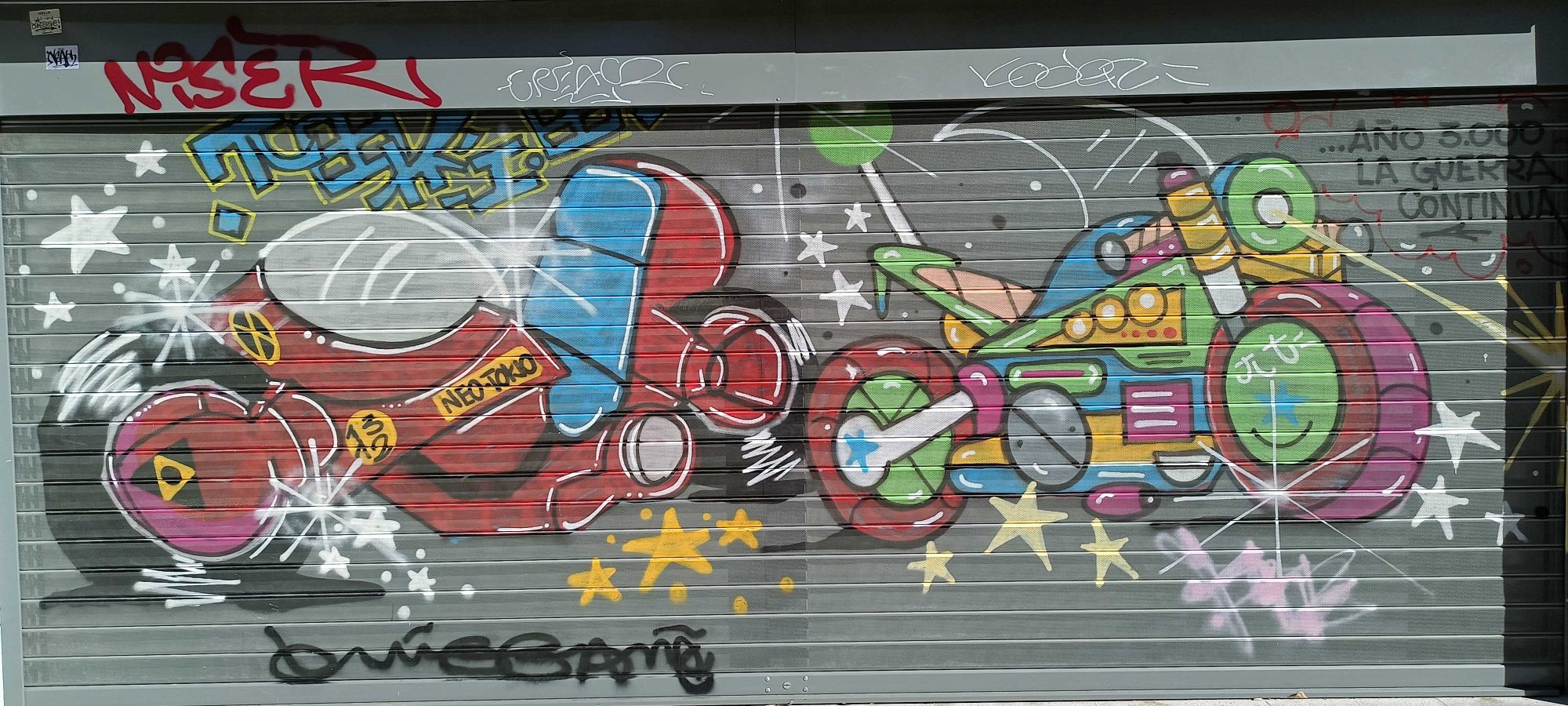 Futuristic Akira-Style Motorcycles — Street art in Madrid