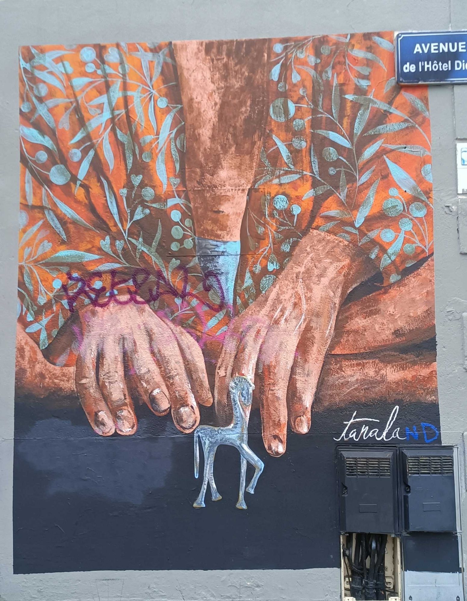 Hands Holding a Miniature Deer, by Tanala — Street art by Tanala in Nantes
